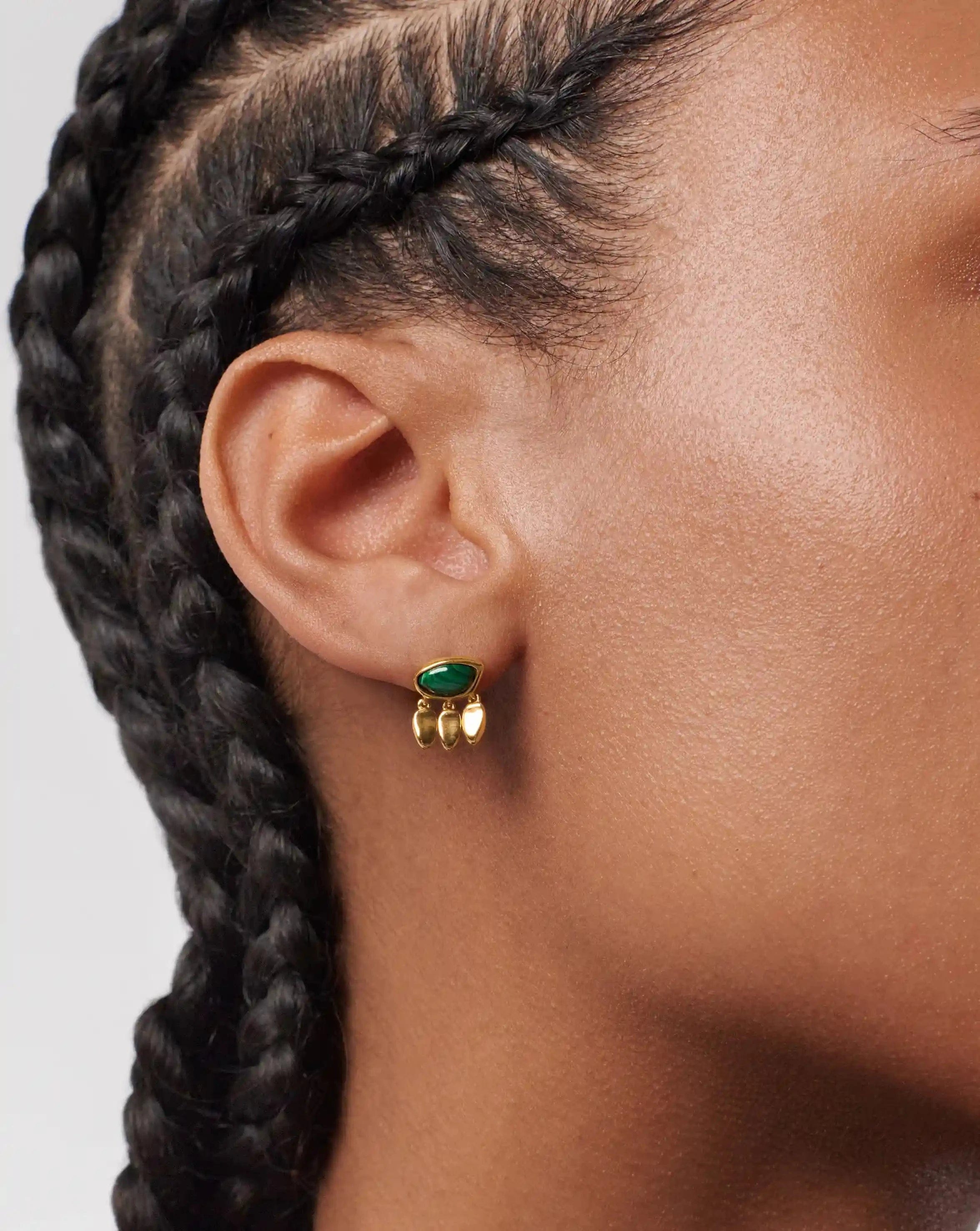 Missoma Molten Gemstone Charm Stud Earrings | Gold/Malachite