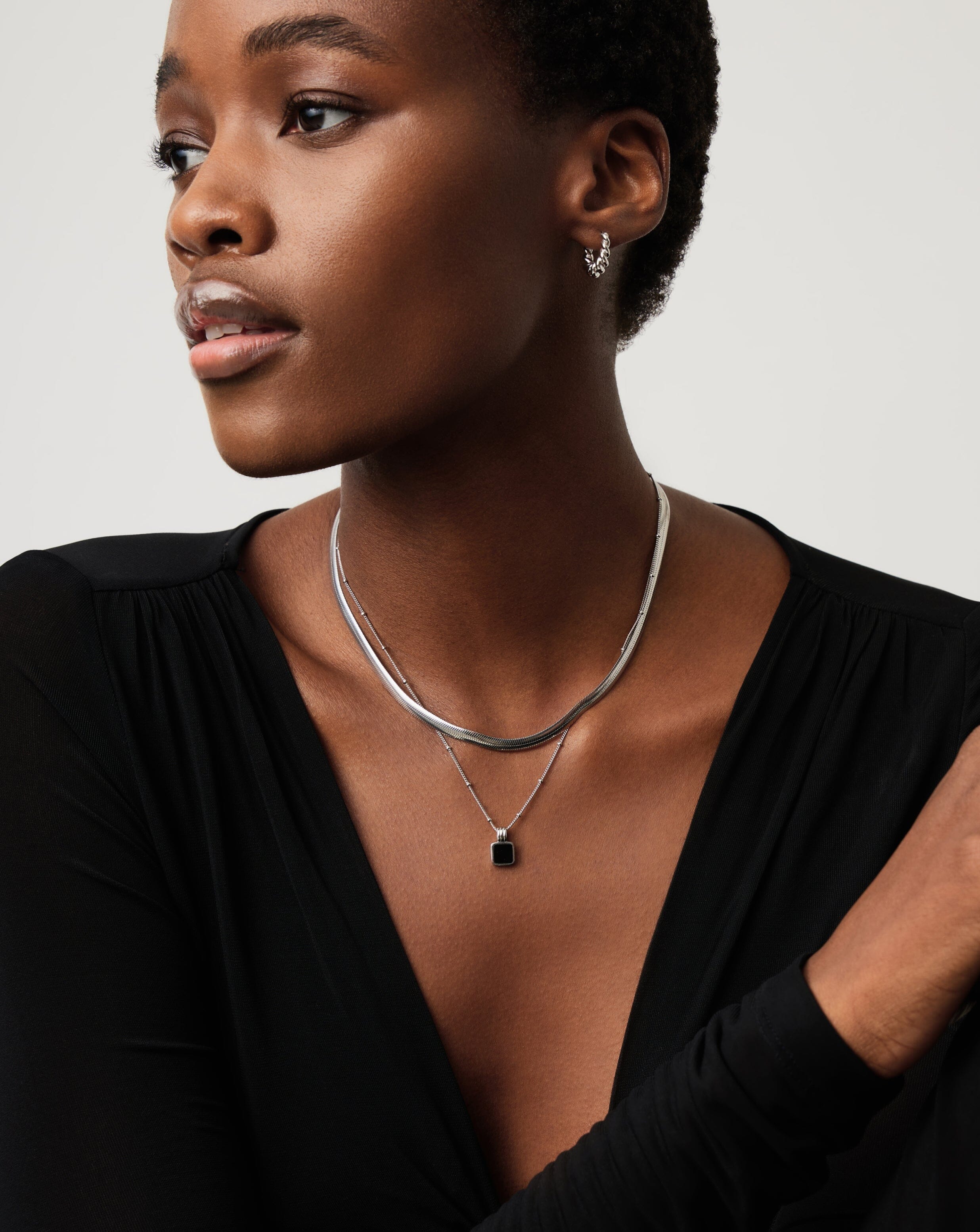 Missoma Lucy Williams Square Onyx Necklace | Sterling Silver/Black Onyx