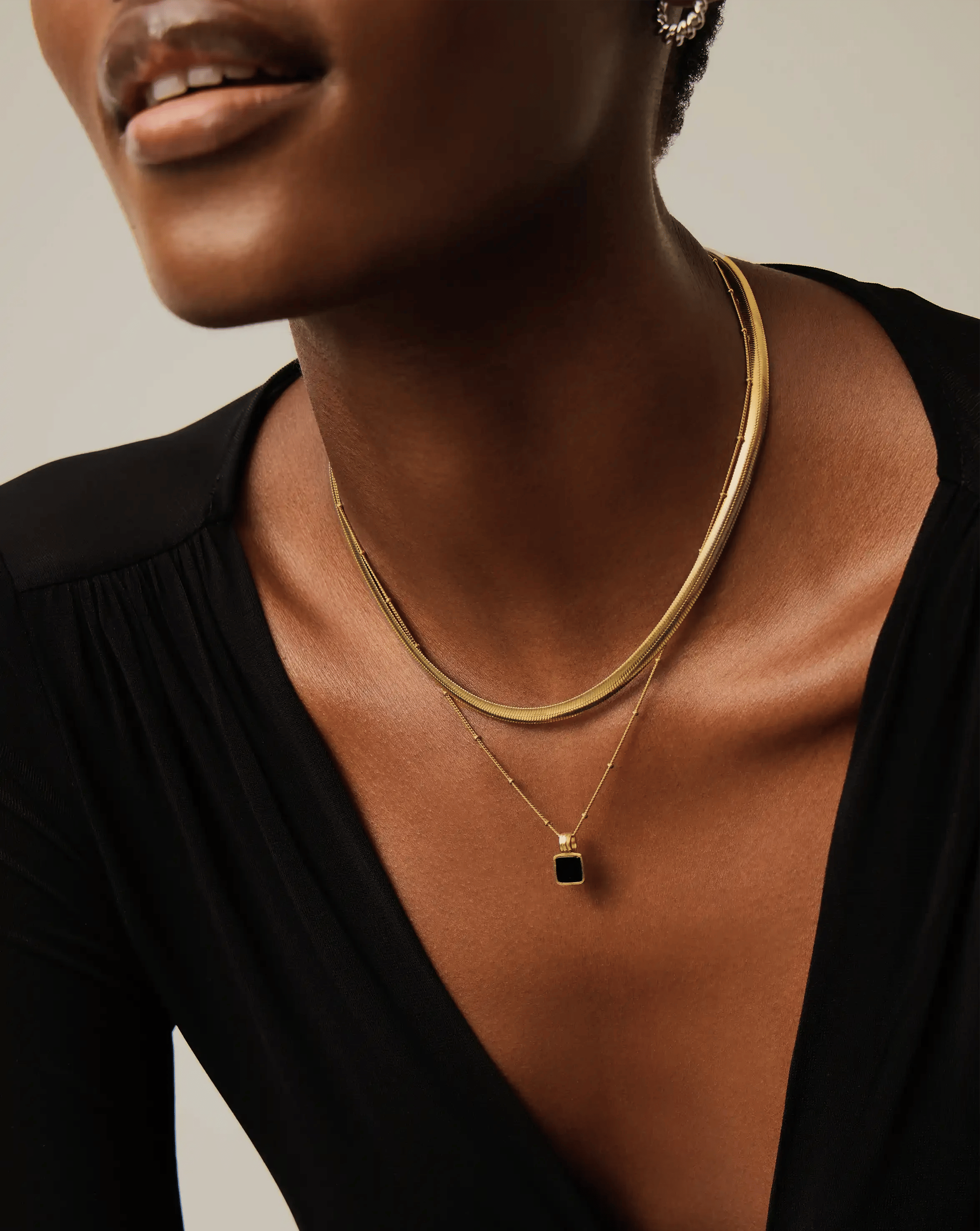 Missoma Lucy Williams Square Onyx Necklace | 18ct Gold Vermeil/Black Onyx