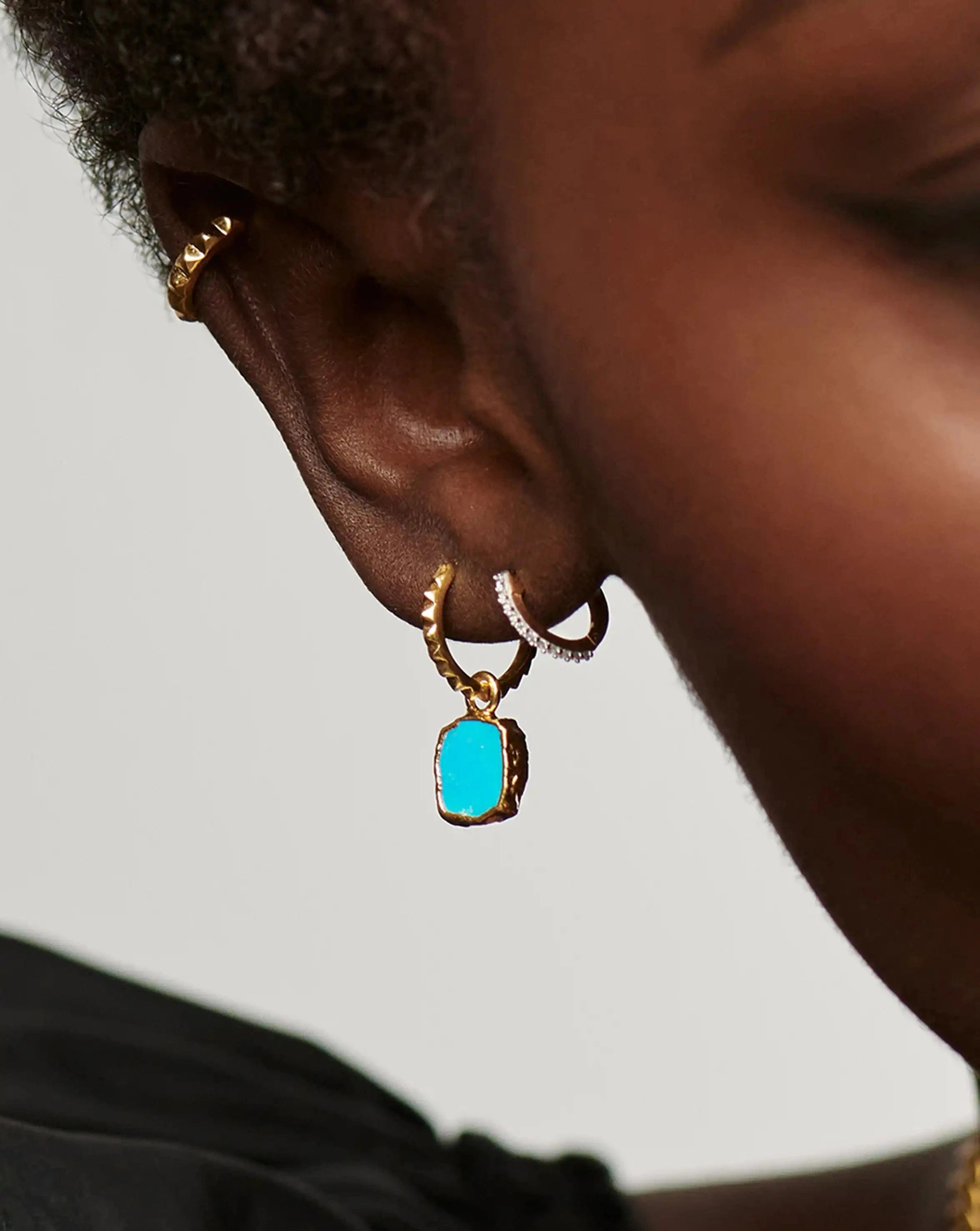 Missoma Mini Pyramid Charm Hoop Earrings | 18ct Gold Vermeil/Turquoise