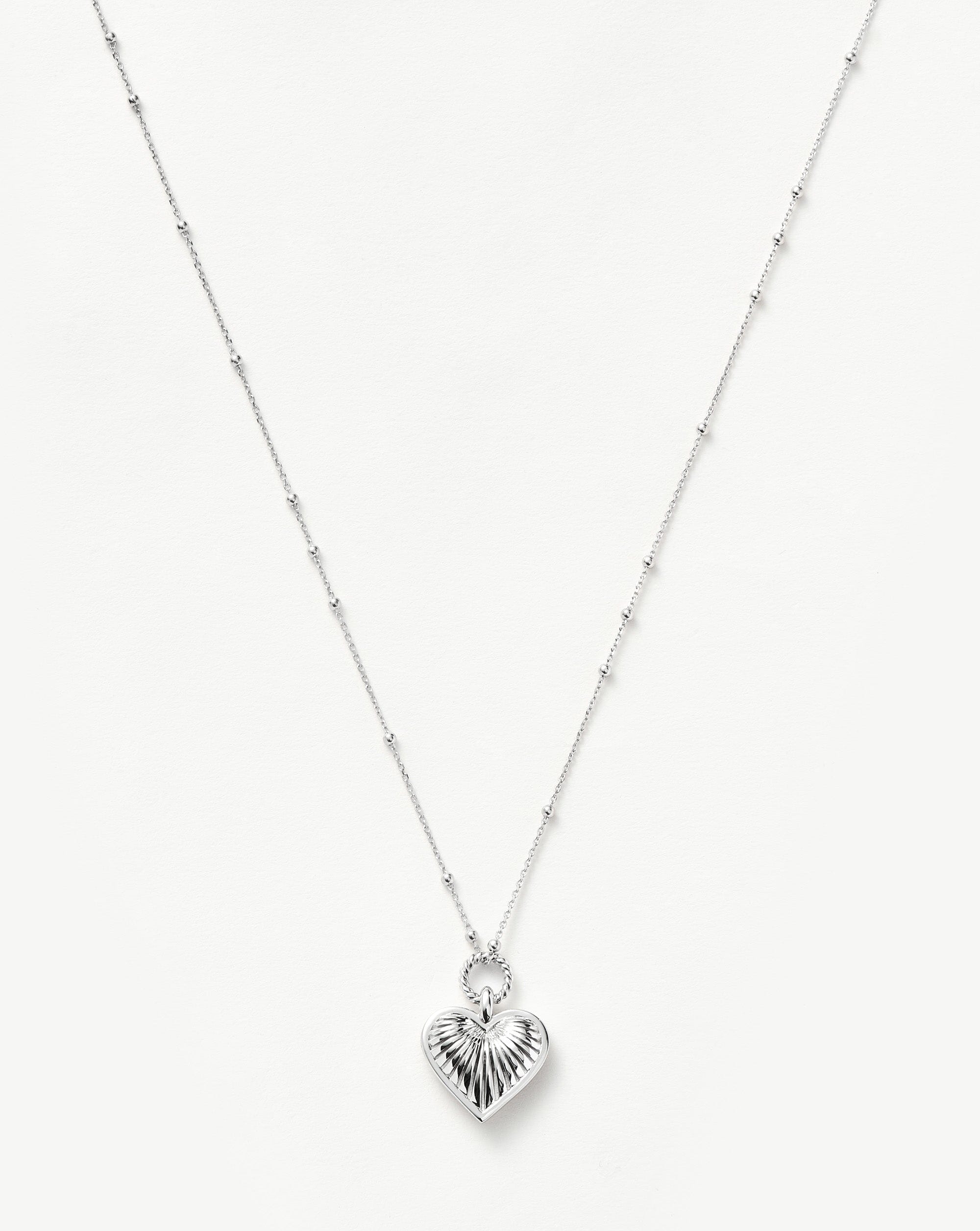 Missoma Ridge Heart Charm Pendant Necklace | Silver Plated