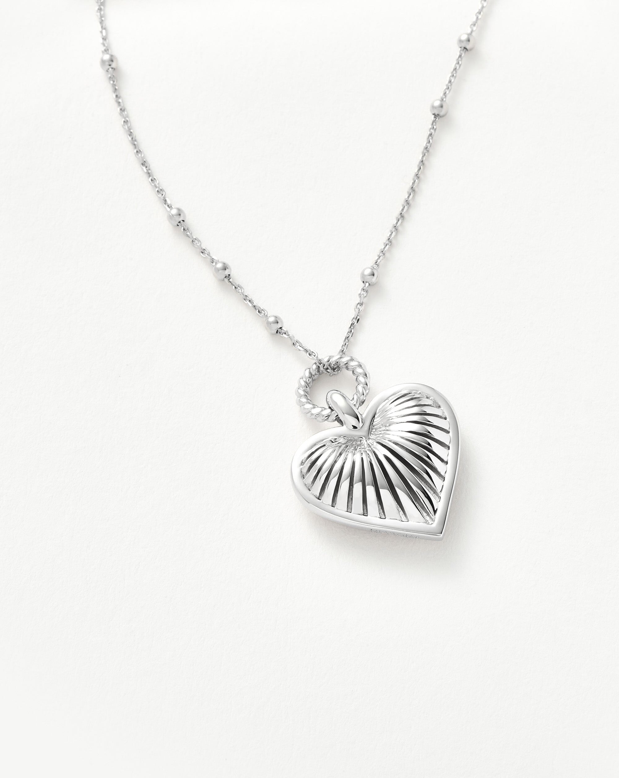 Missoma Ridge Heart Charm Pendant Necklace | Silver Plated