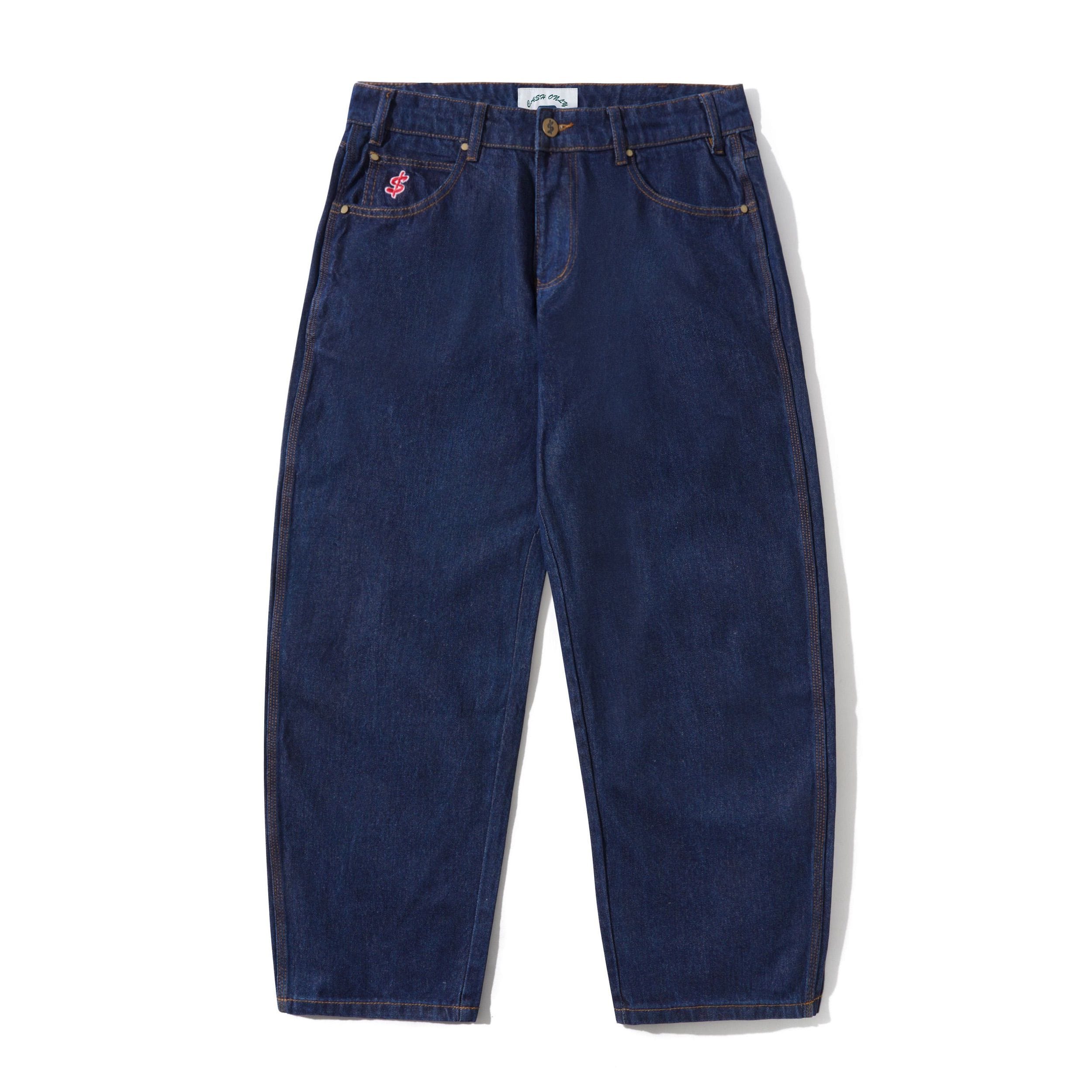 Cash Only Logo Baggy Denim Jeans Raw Indigo