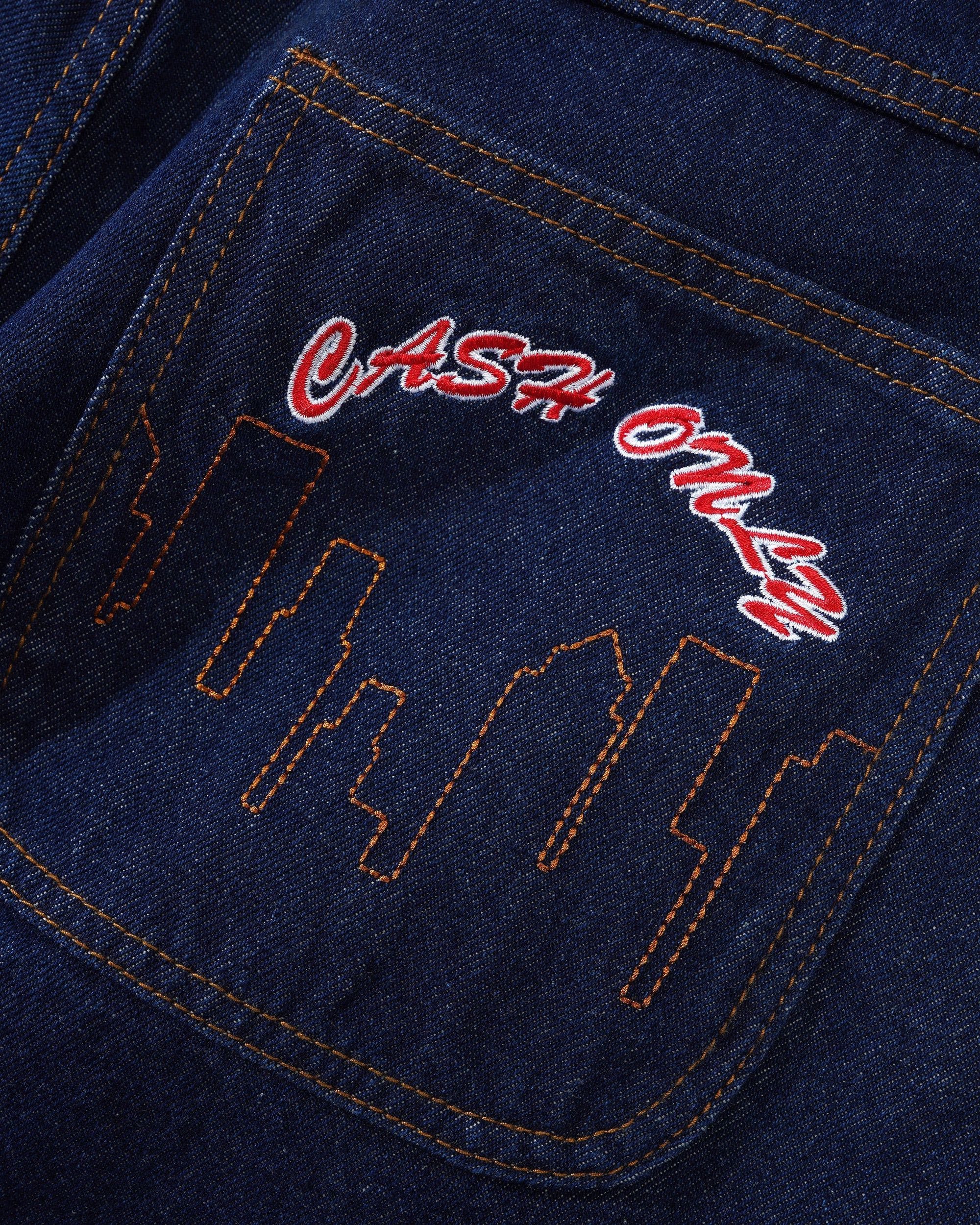 Cash Only Logo Baggy Denim Jeans Raw Indigo