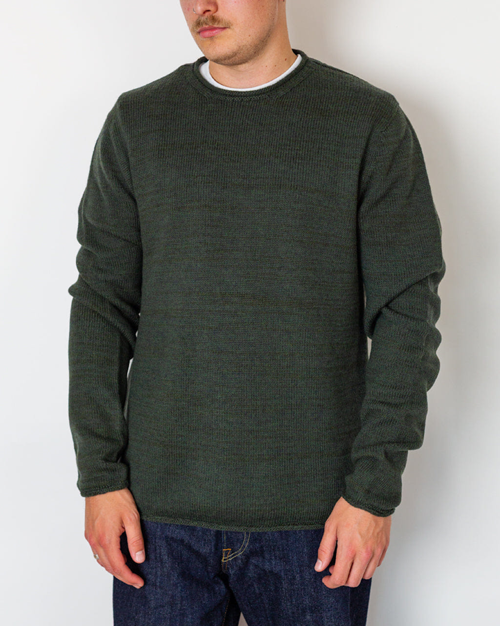 Inis Meáin Textured Roll Trim Tunic - Green Marl