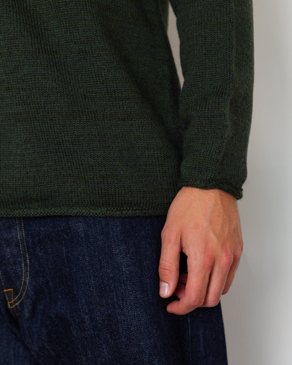 Inis Meáin Textured Roll Trim Tunic - Green Marl