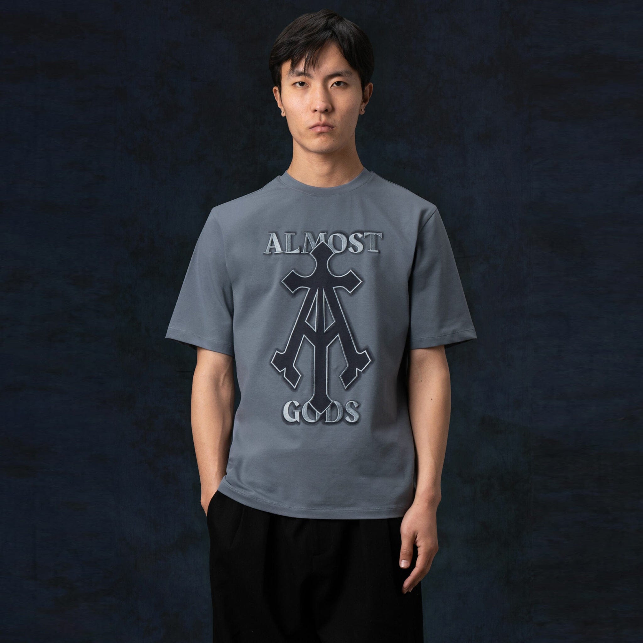 Almost Gods ALPHA CROSS SPRAY PAINT T-Shirt (GREY)
