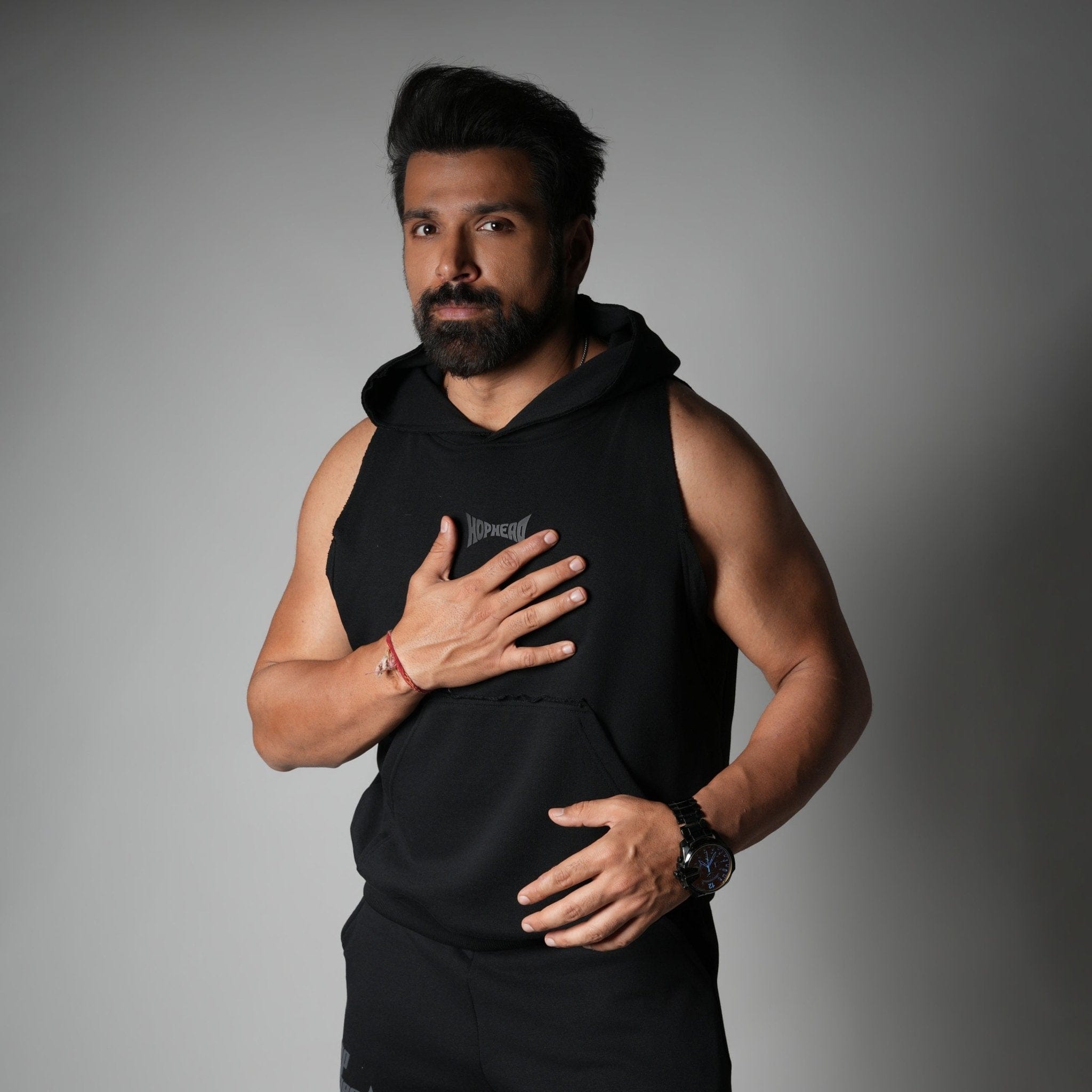 Hophead BLACK RAW EDGE SLEEVELESS HOODIE