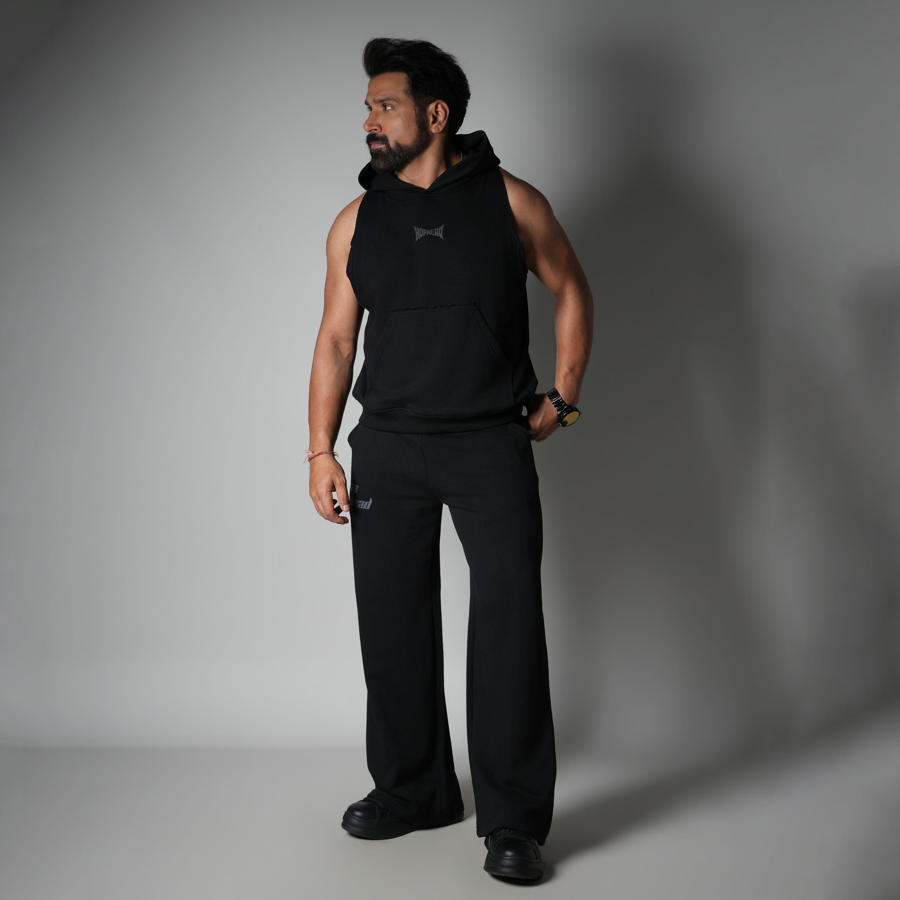Hophead BLACK RAW EDGE SLEEVELESS HOODIE