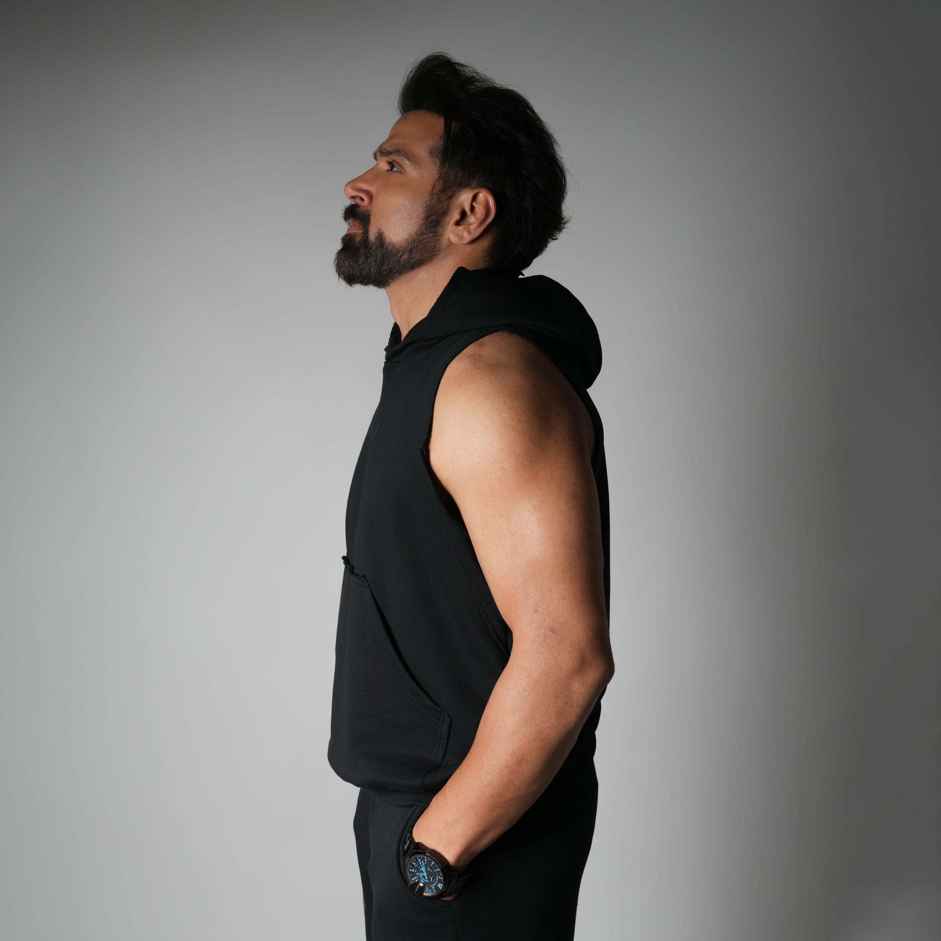 Hophead BLACK RAW EDGE SLEEVELESS HOODIE