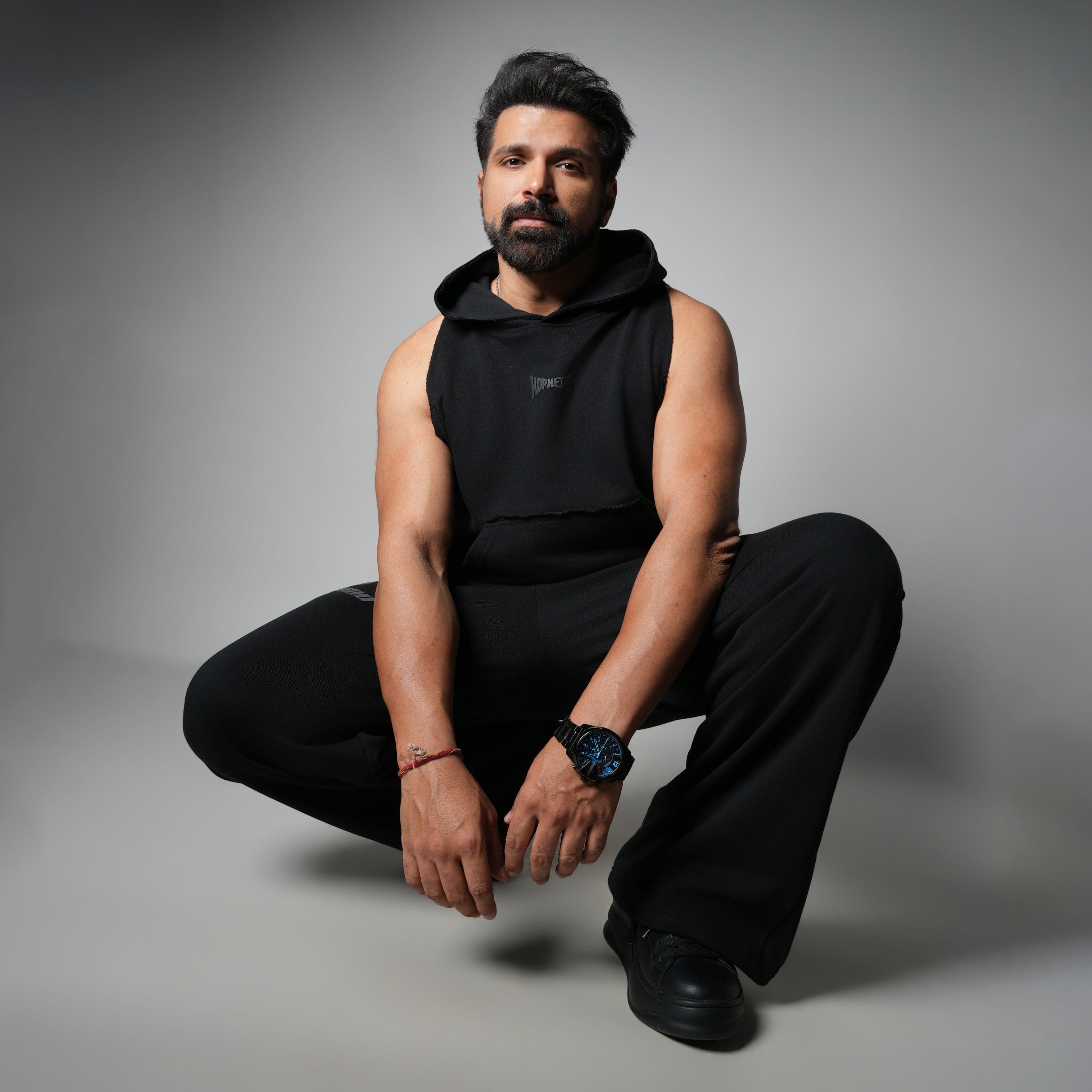 Hophead BLACK RAW EDGE SLEEVELESS HOODIE