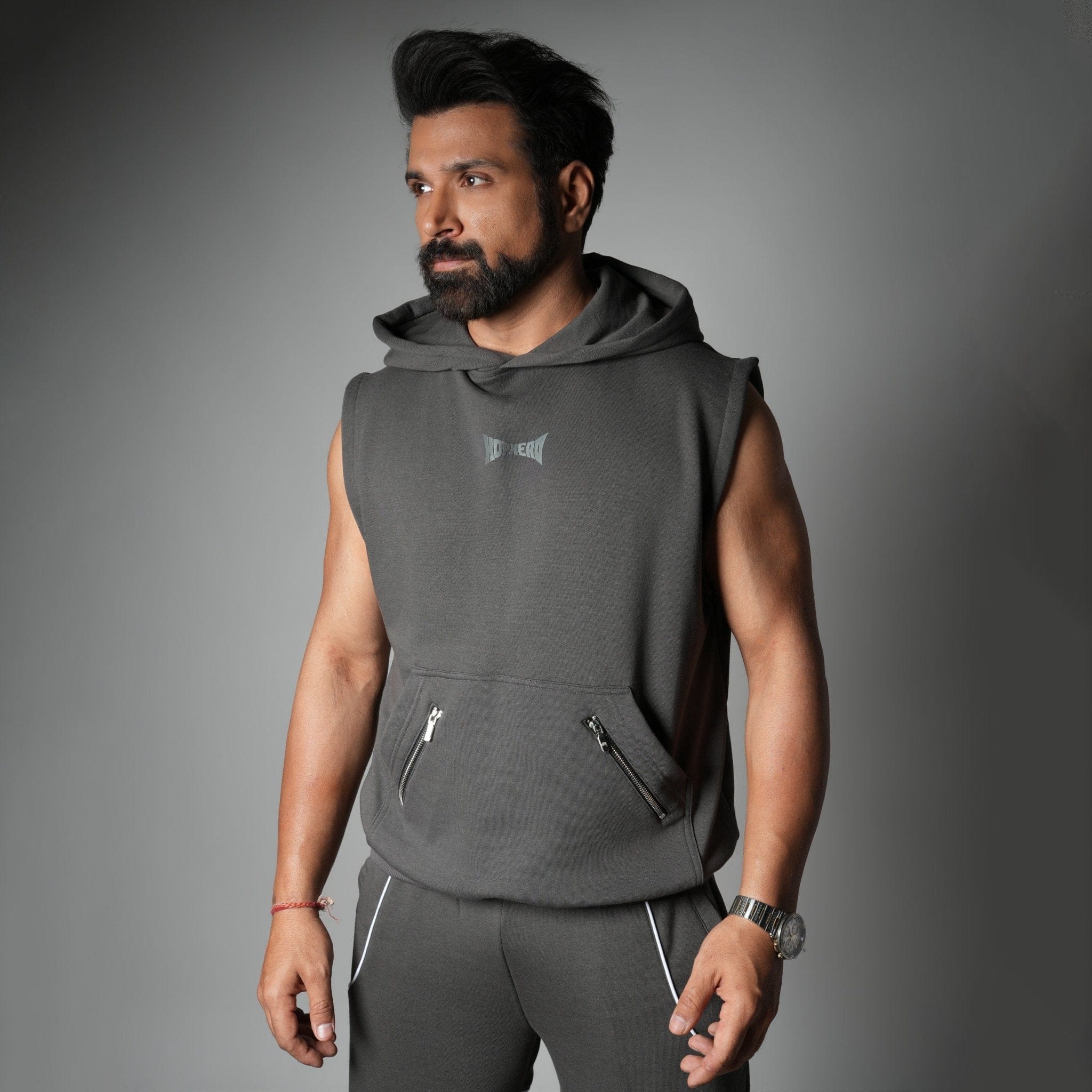 Hophead CHARCOAL AXIS SLEEVELESS HOODIE
