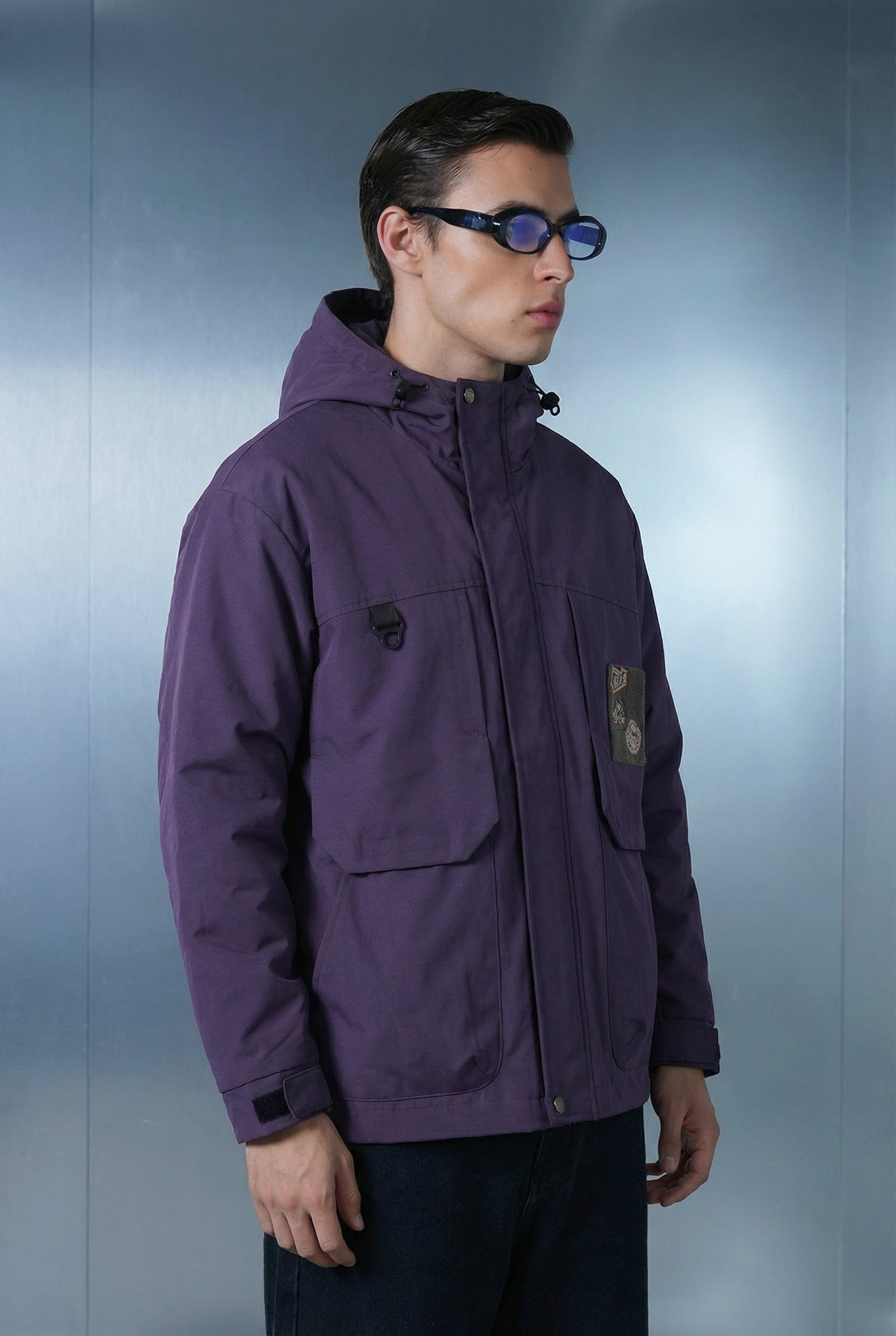 Purple Hooded Cargo Jacket