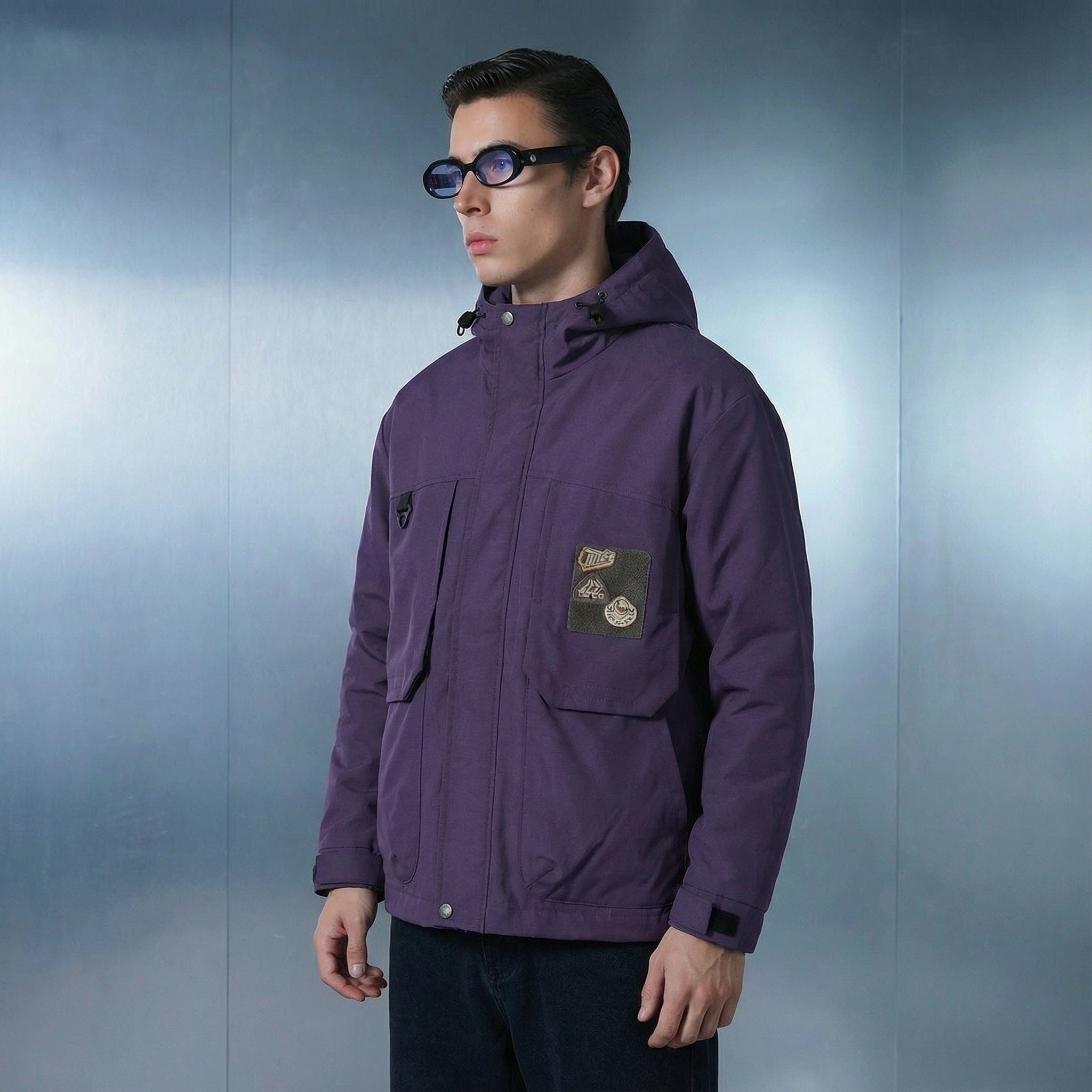Purple Hooded Cargo Jacket