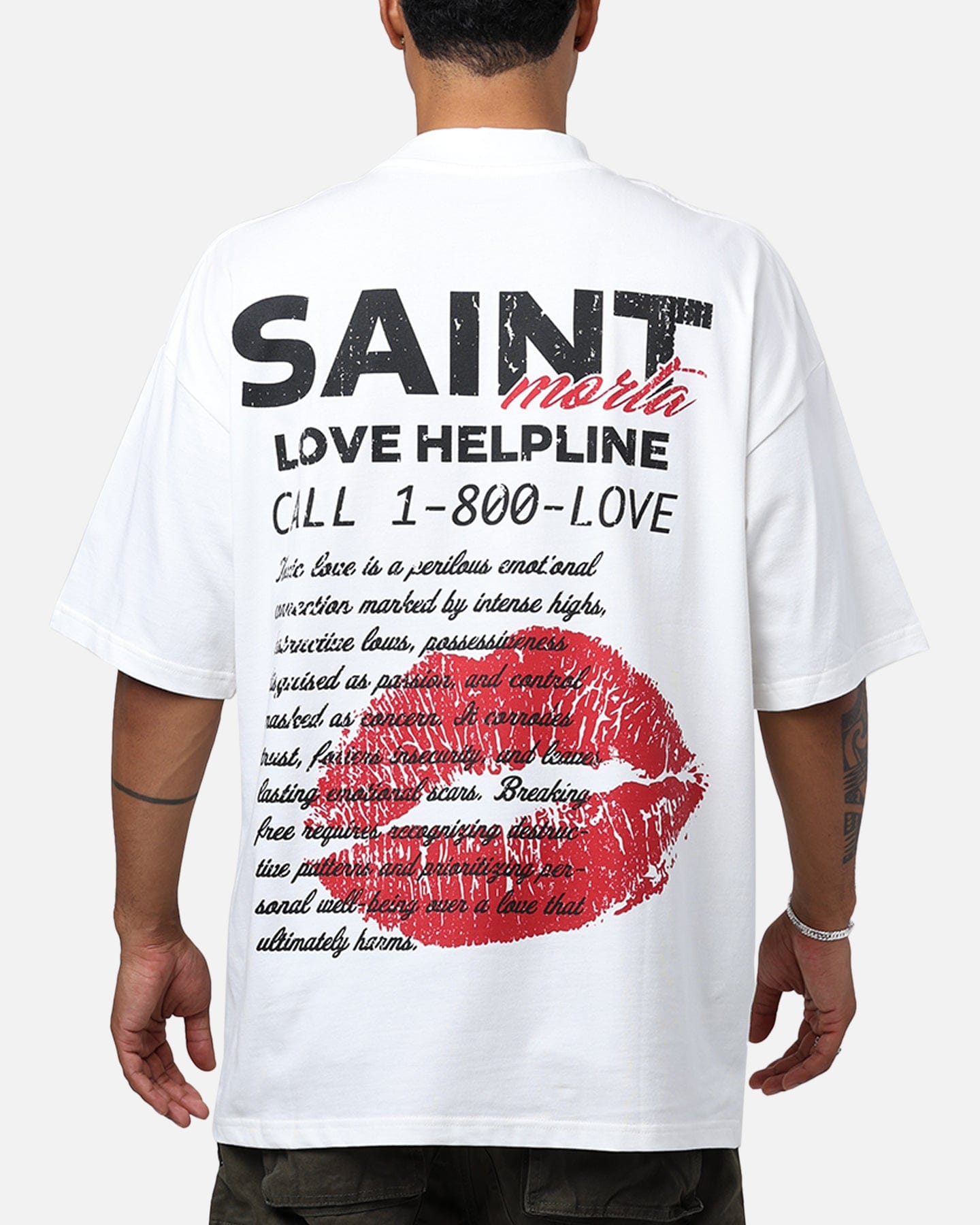 Saint Morta Love Helpline Mock T - Shirt Off - White