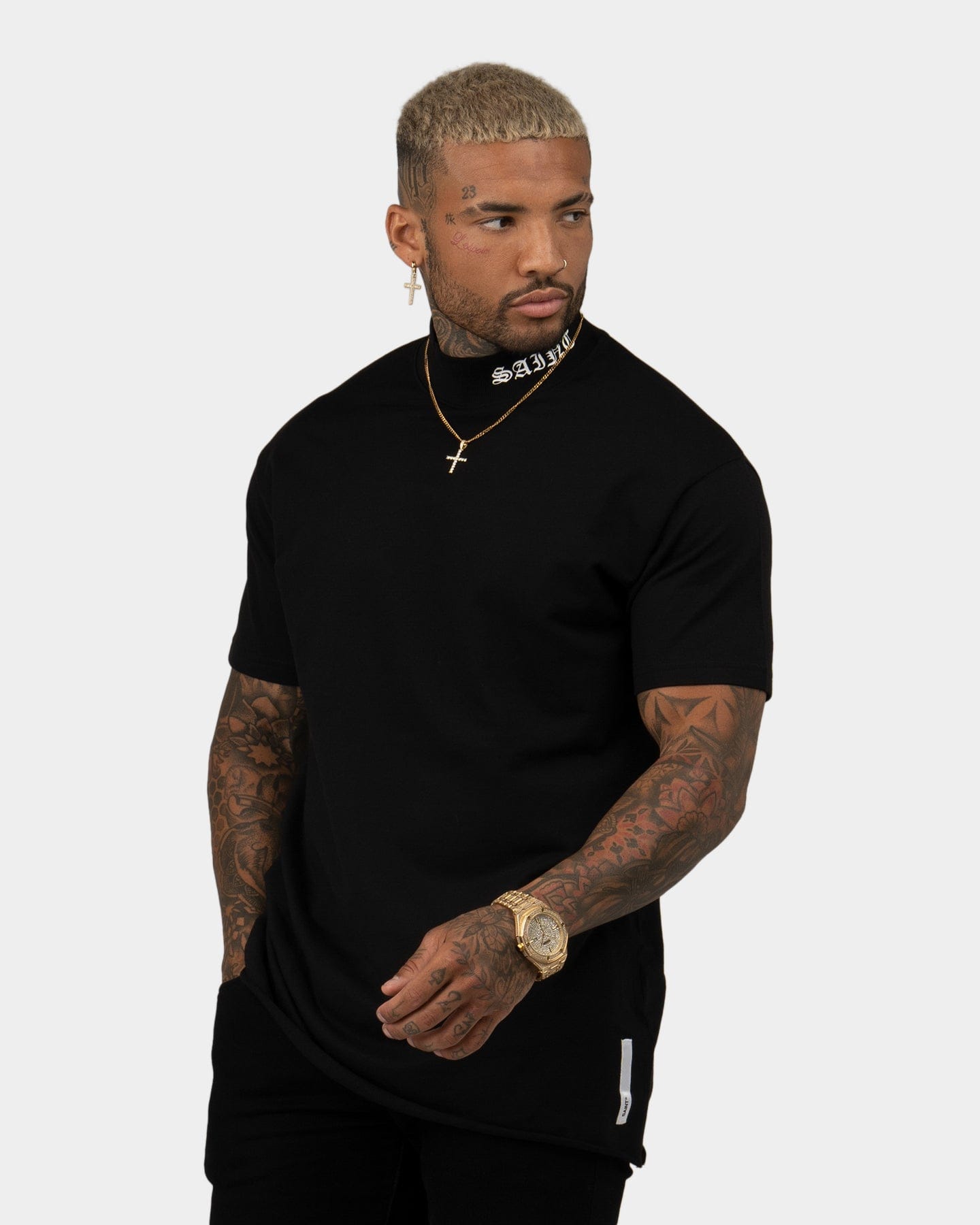 Saint Morta Old English Mock Neck T - Shirt Black/White