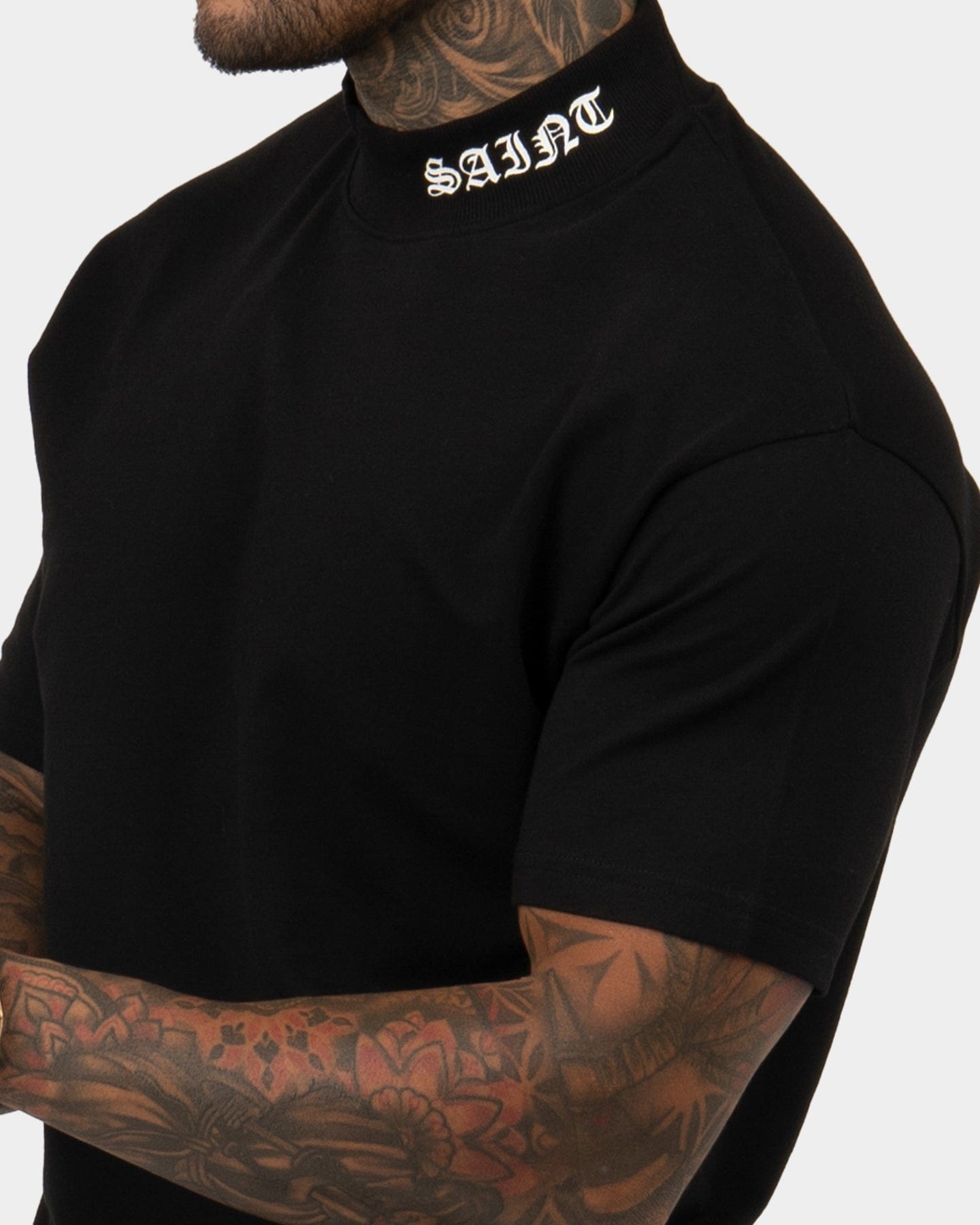 Saint Morta Old English Mock Neck T - Shirt Black/White