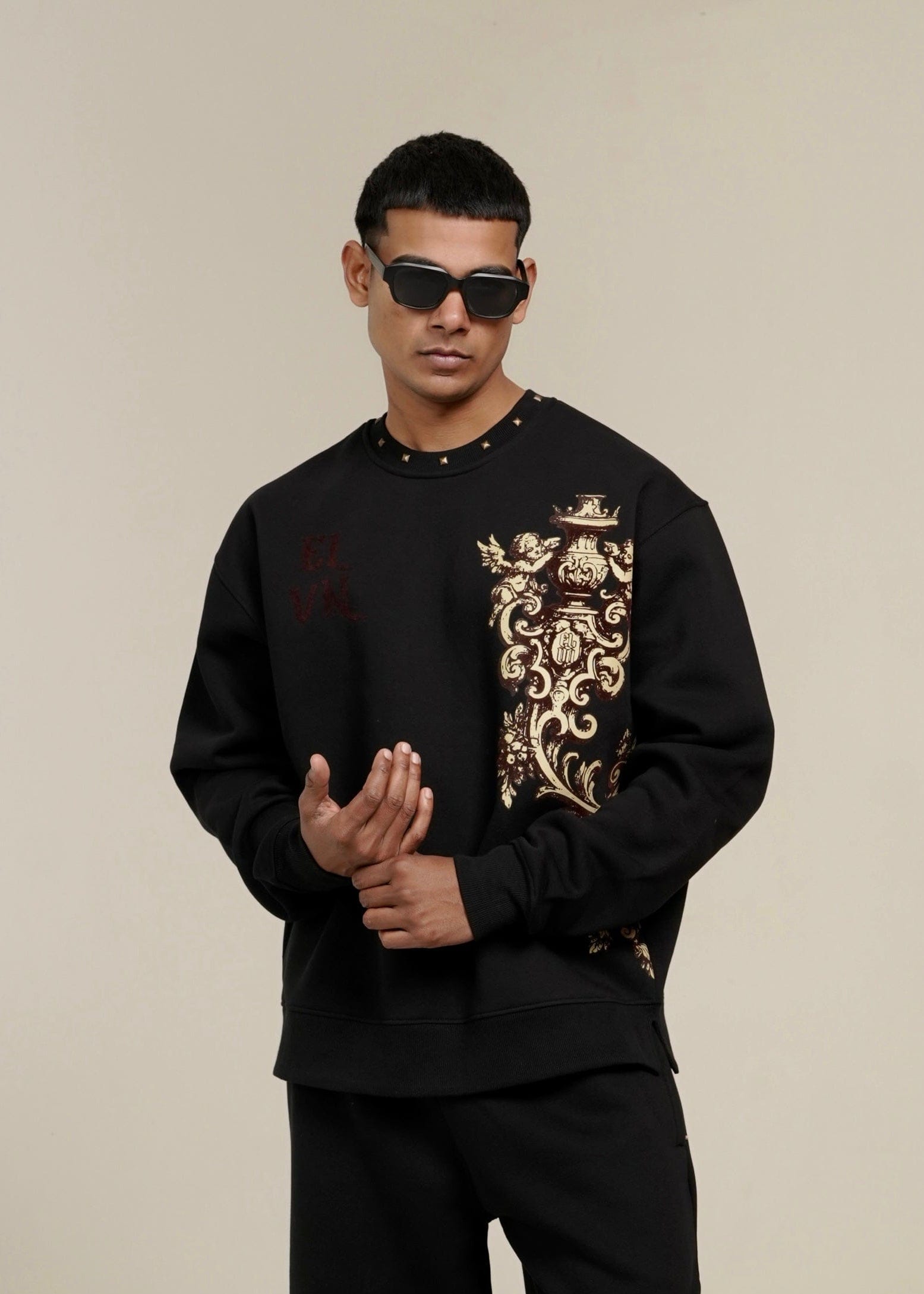Elvn.tee CARVED ELEGANCE CROPPED SWEATSHIRT | BLACK