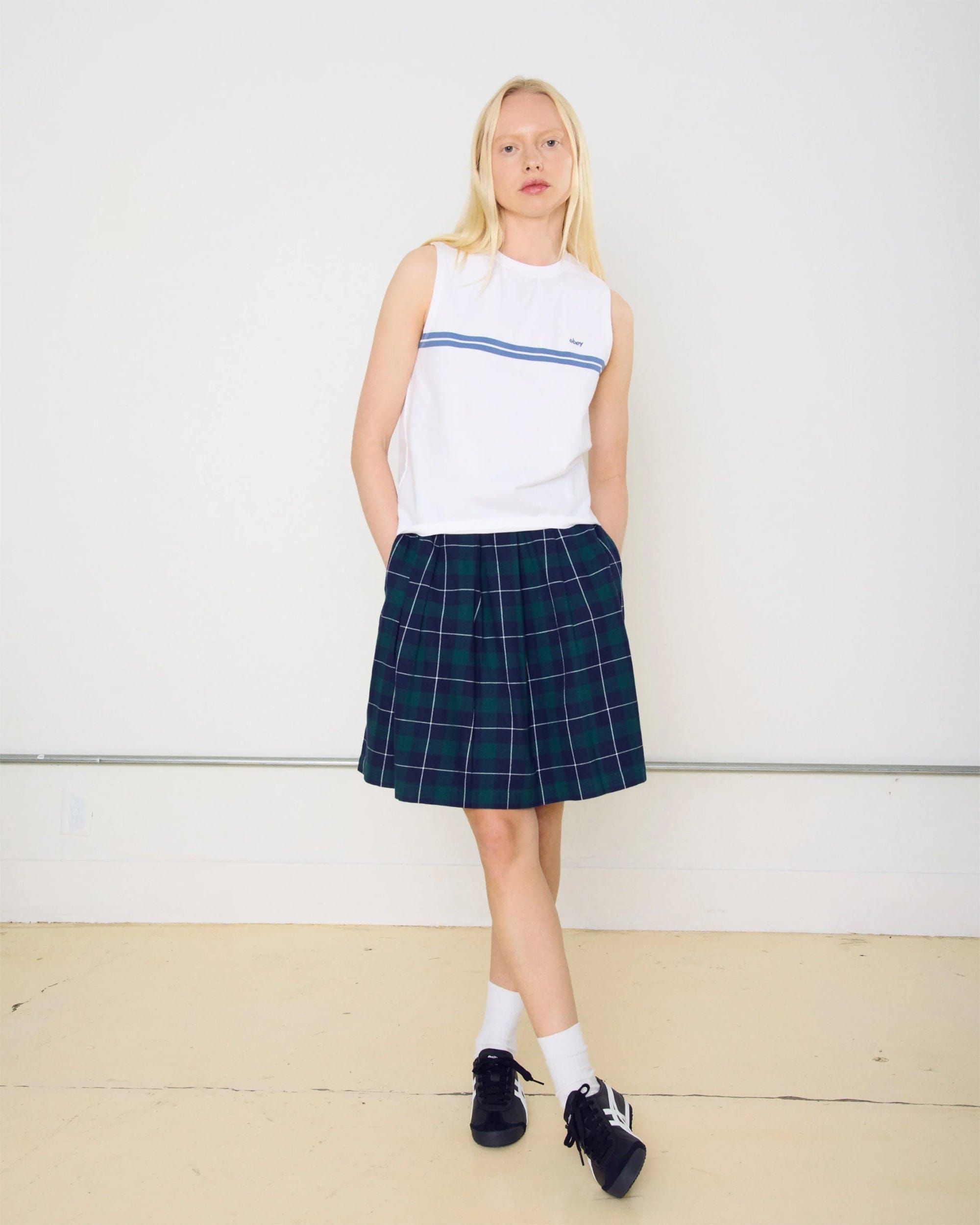 OBEY Clothing Falda media de cuadros OBEY Clothing Shelly para mujer