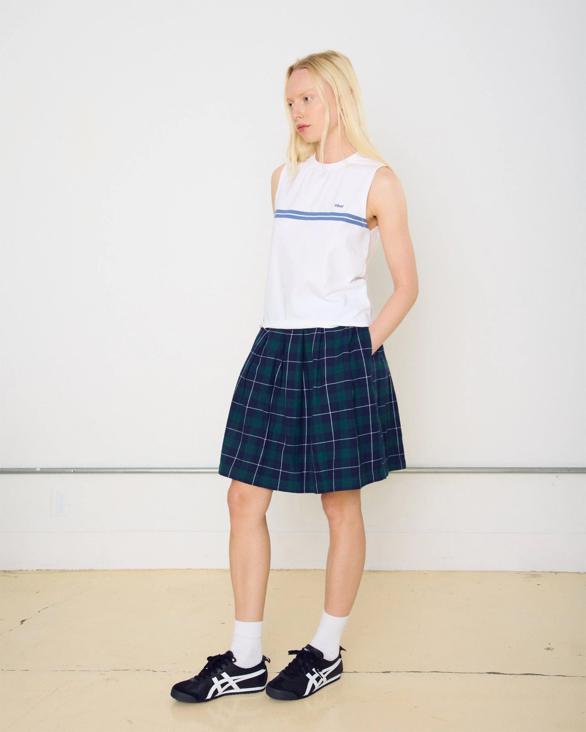 OBEY Clothing Falda media de cuadros OBEY Clothing Shelly para mujer