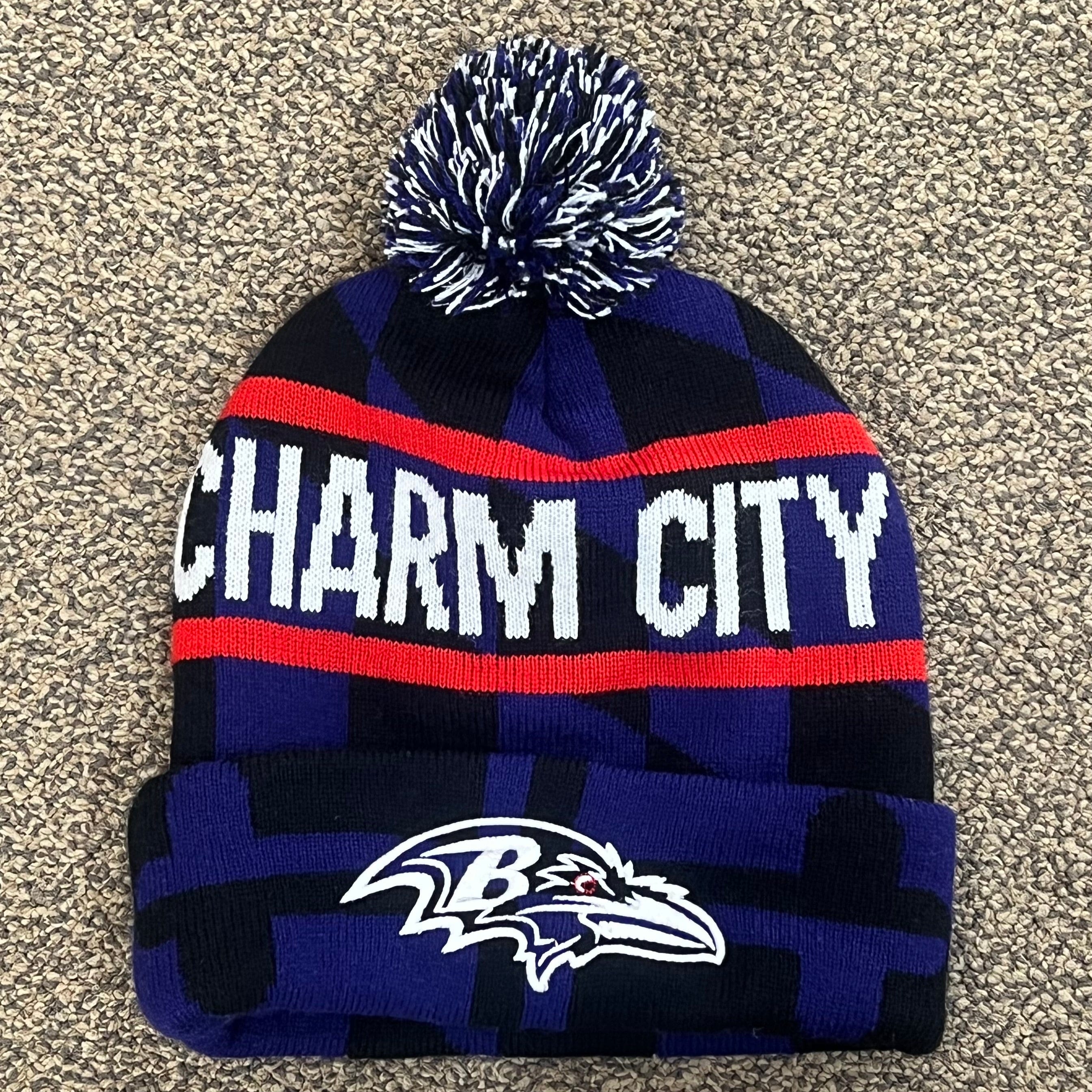 Vintage Charm City Baltimore Ravens Pom Pom Beanie