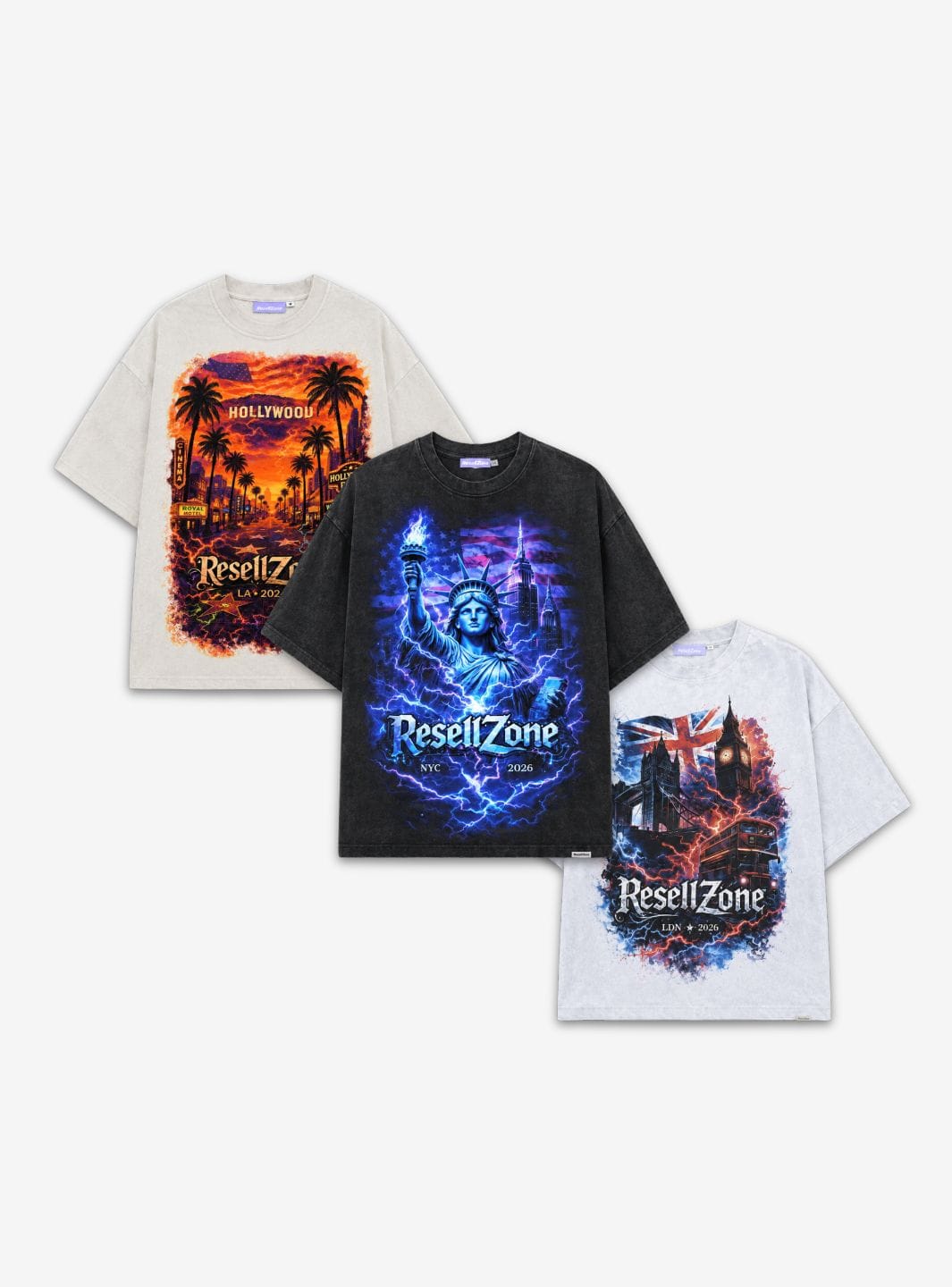 City ResellZone New York, Los Angeles & London T - Shirt City 3 - PACK