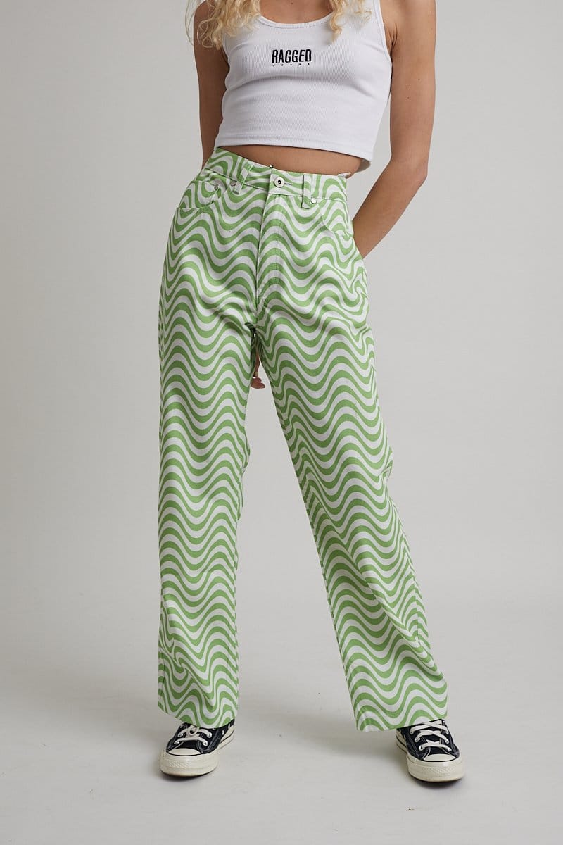 The Ragged Priest Wave Jean, White & Lime