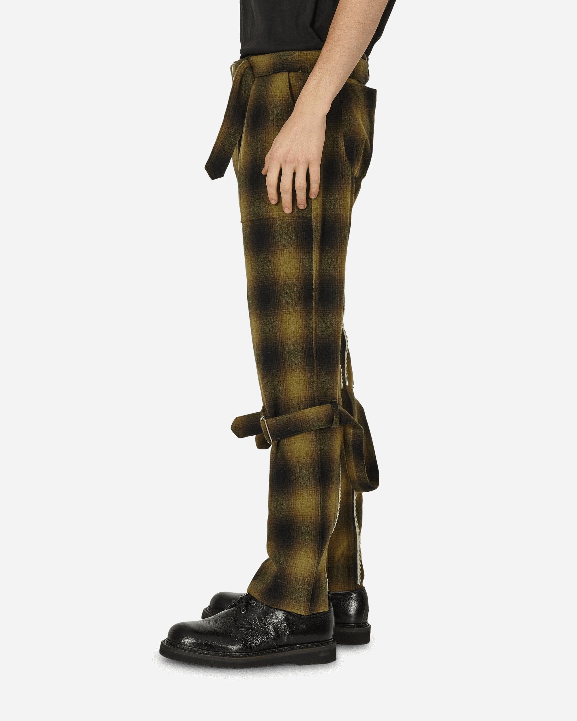 Phingerin Plaid Wool Ombre Bontage Pants Yellow