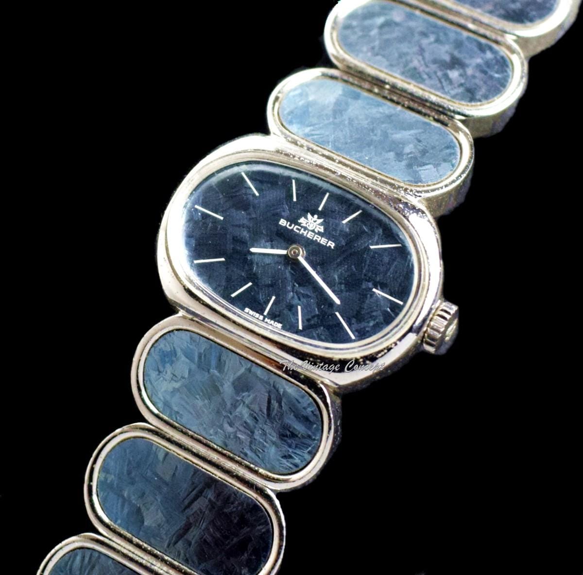 Buncherer Bucherer Steel Blue Ironstone Manual Wind Fashion Cuff Bangle Bracelet Watch