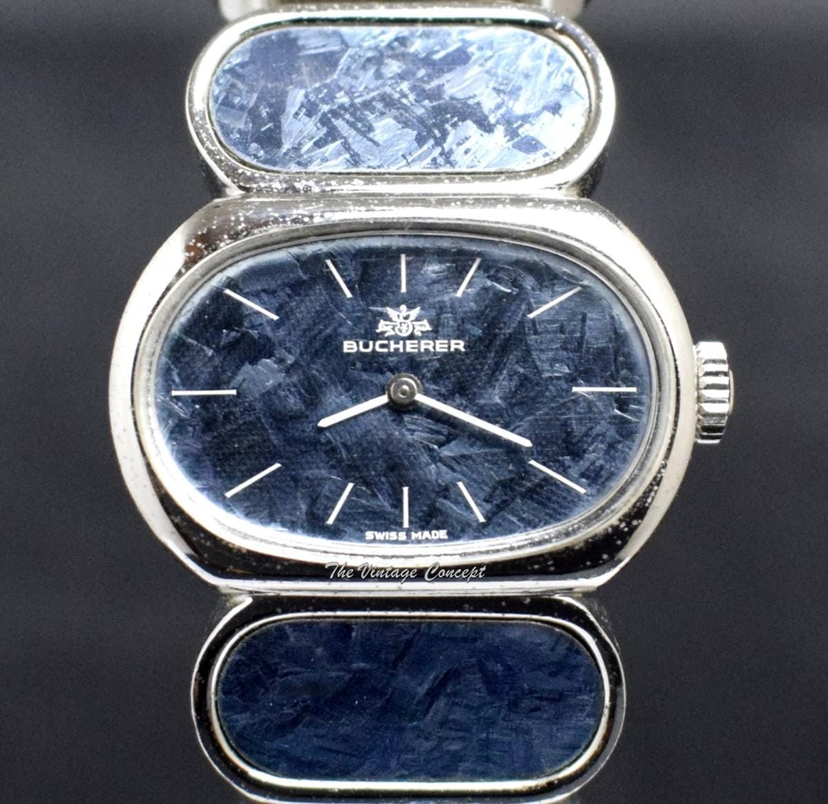 Buncherer Bucherer Steel Blue Ironstone Manual Wind Fashion Cuff Bangle Bracelet Watch