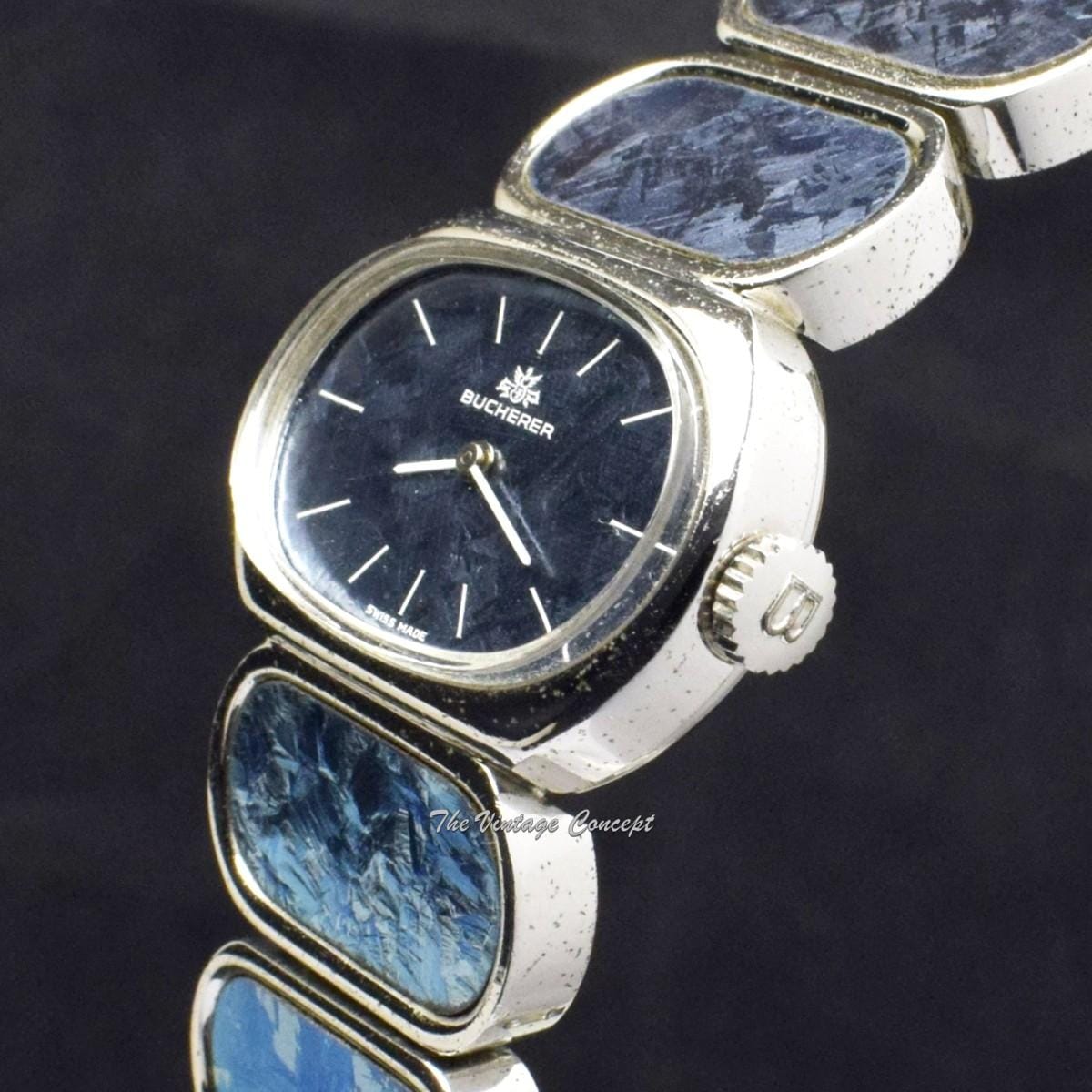 Buncherer Bucherer Steel Blue Ironstone Manual Wind Fashion Cuff Bangle Bracelet Watch