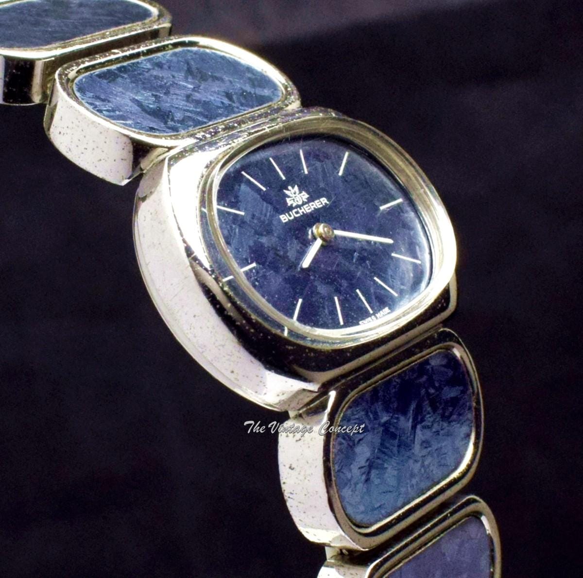 Buncherer Bucherer Steel Blue Ironstone Manual Wind Fashion Cuff Bangle Bracelet Watch