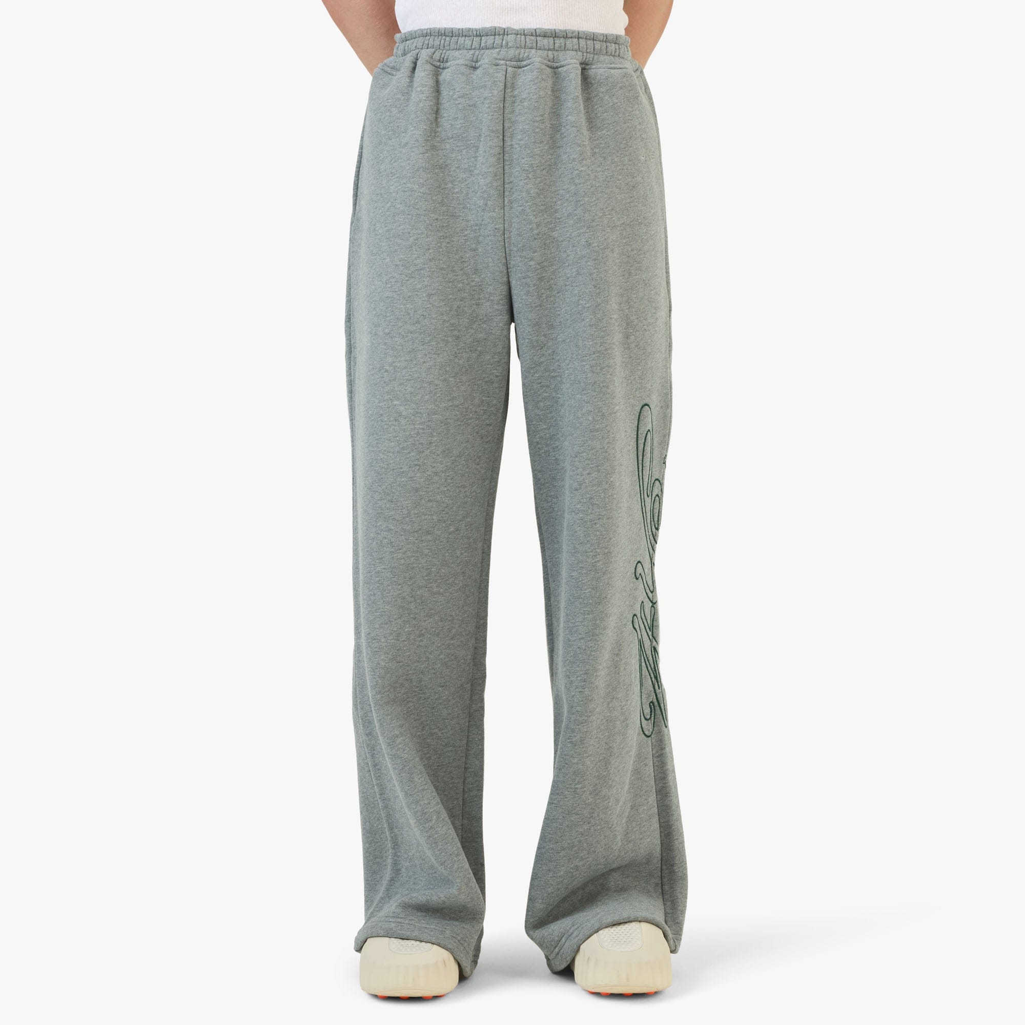 4YE Signature Zip Wide Pant Medium Grey / Forrest Green