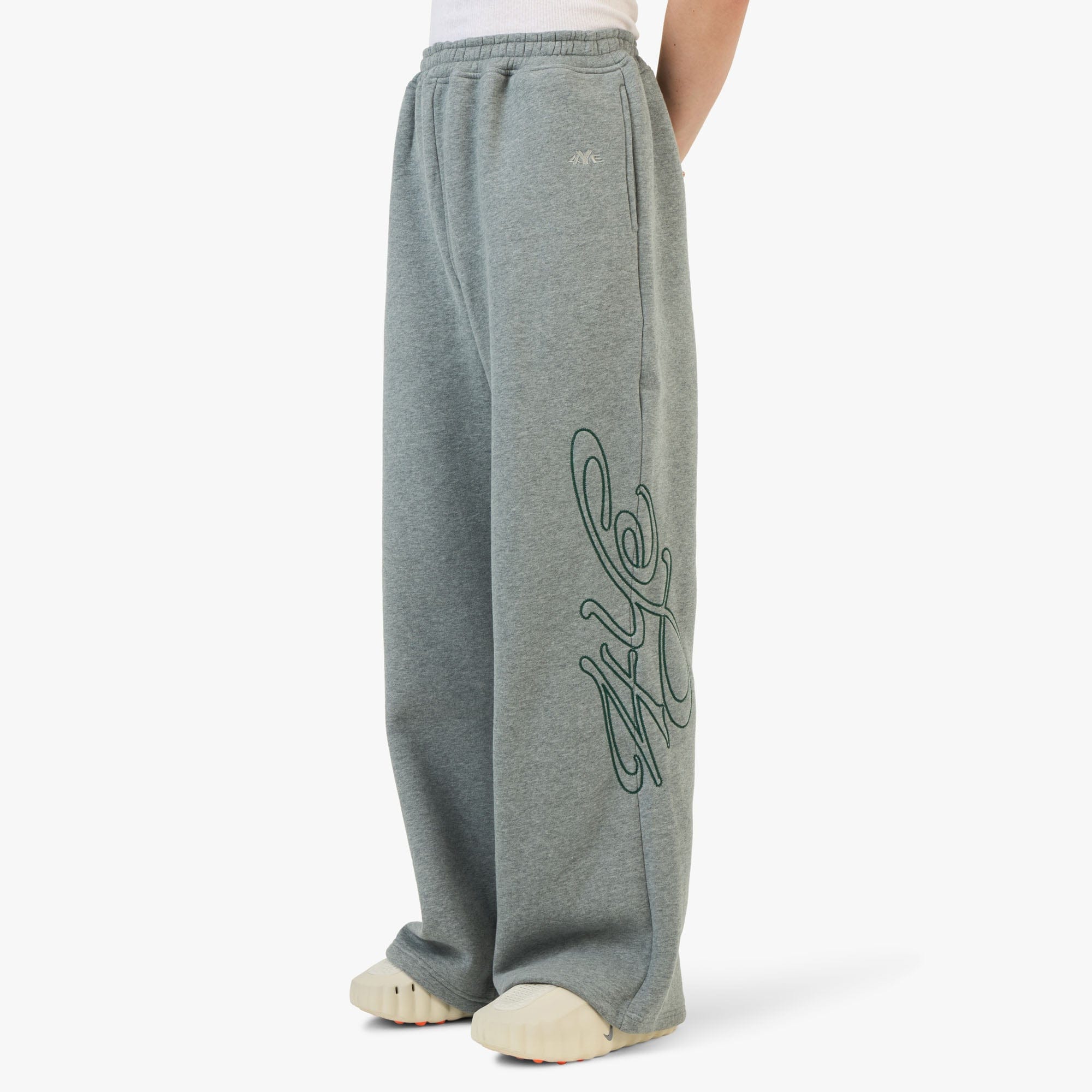 4YE Signature Zip Wide Pant Medium Grey / Forrest Green