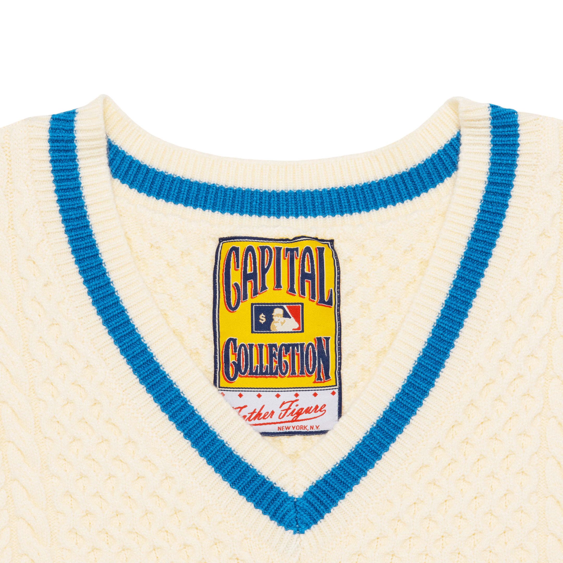 Father Figure Men's New York Yankees Knitted Sweater Vest Cream White/Light Blue