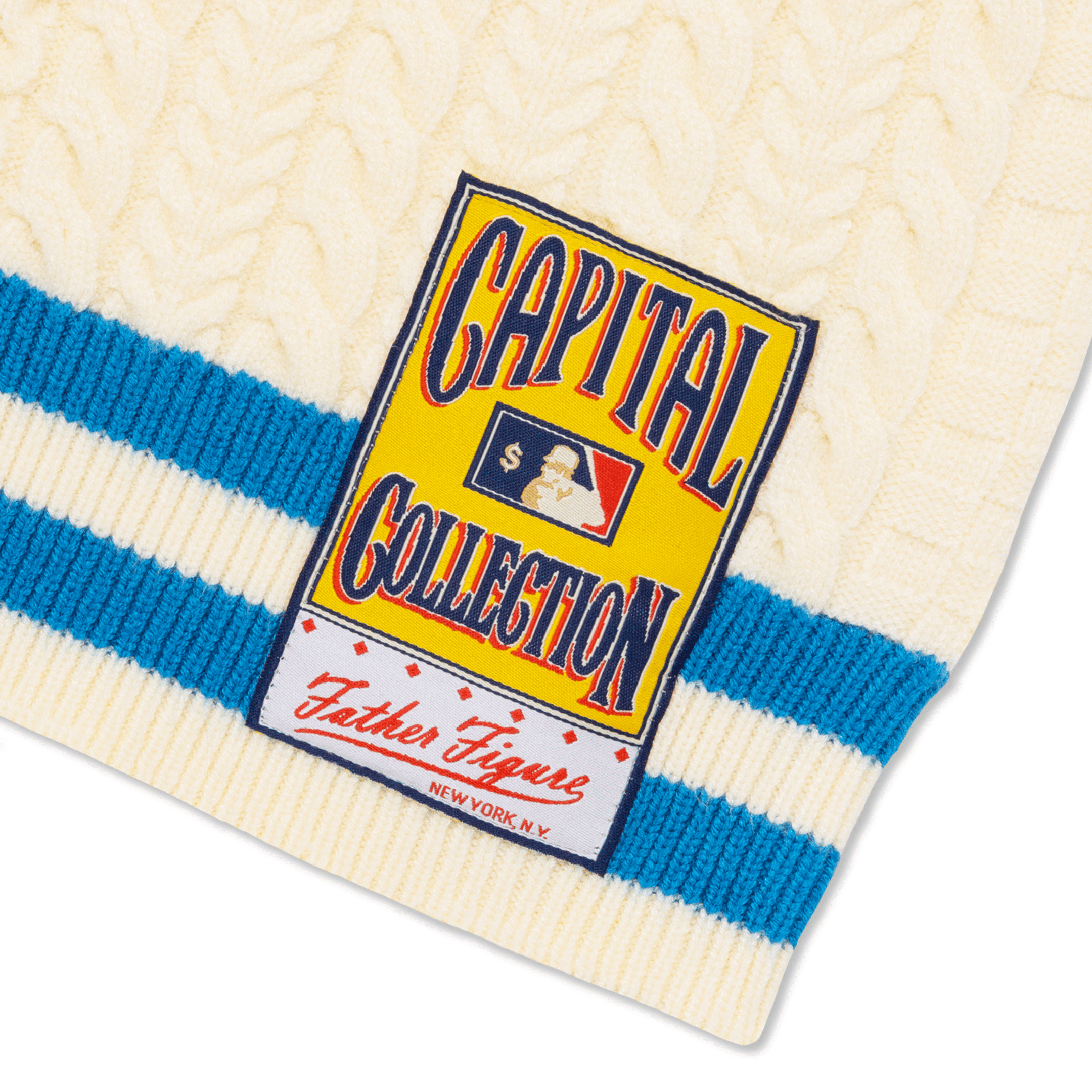 Father Figure Men's New York Yankees Knitted Sweater Vest Cream White/Light Blue
