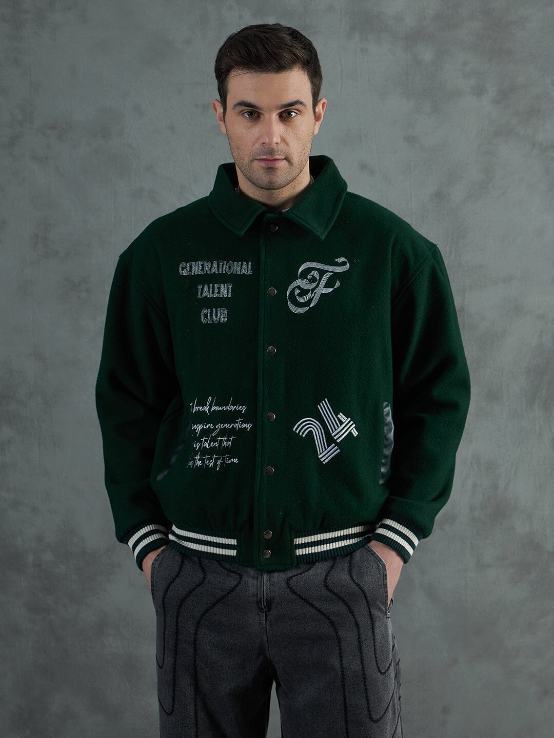 Fugazee Green Generational Talent Varsity Jacket