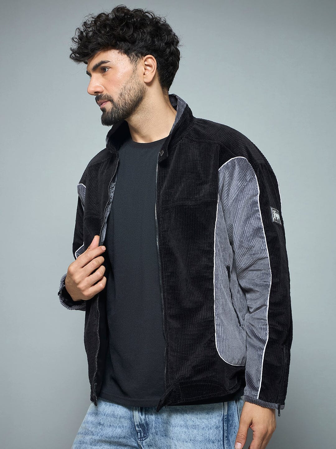 Corduroy Black & Grey Corduroy Moto Jacket