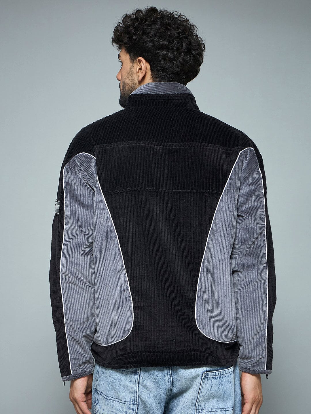 Corduroy Black & Grey Corduroy Moto Jacket
