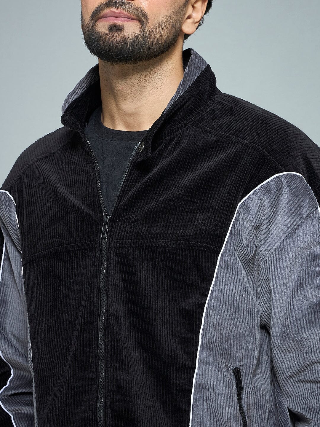 Corduroy Black & Grey Corduroy Moto Jacket
