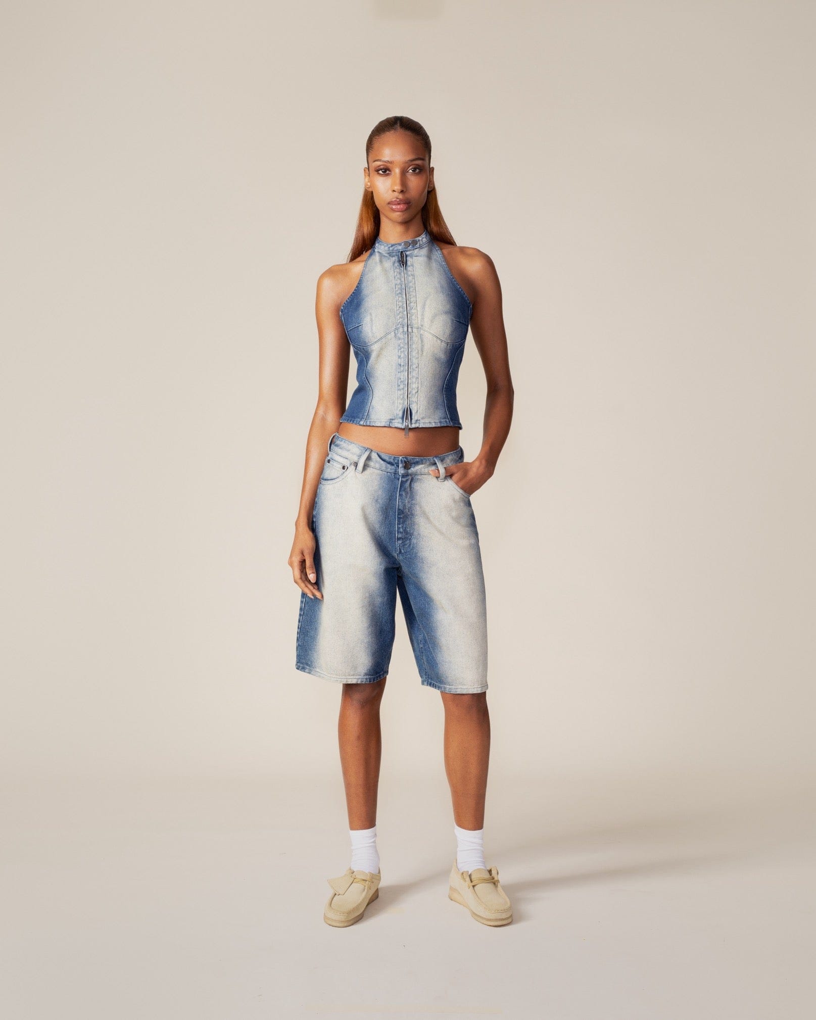 Blue Bleached Denim Blue Top