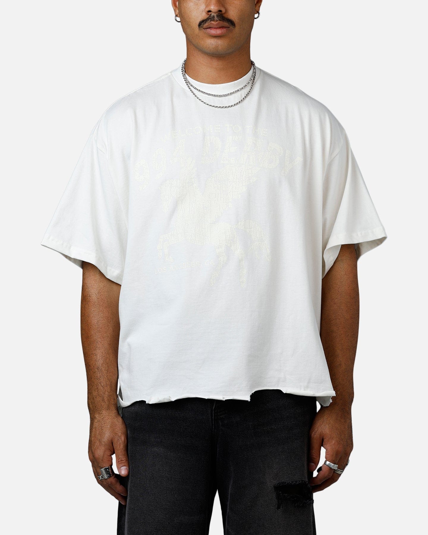 MNML Moth Eaten Cropped T - Shirt White