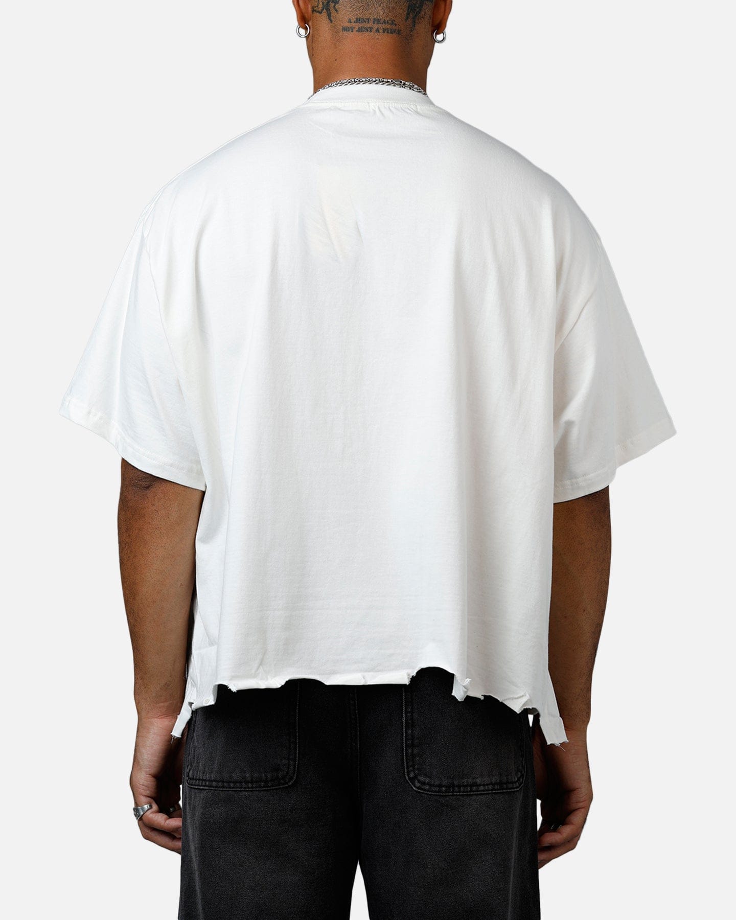 MNML Moth Eaten Cropped T - Shirt White