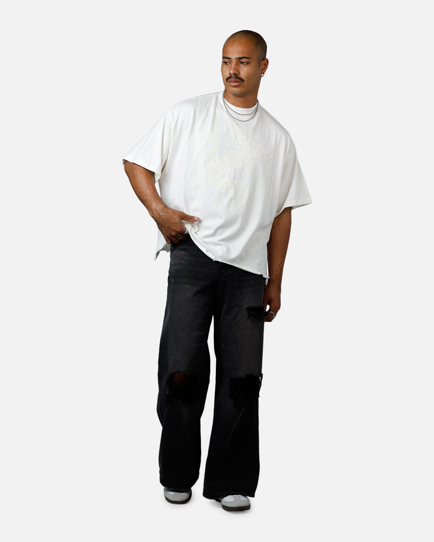 MNML Moth Eaten Cropped T - Shirt White