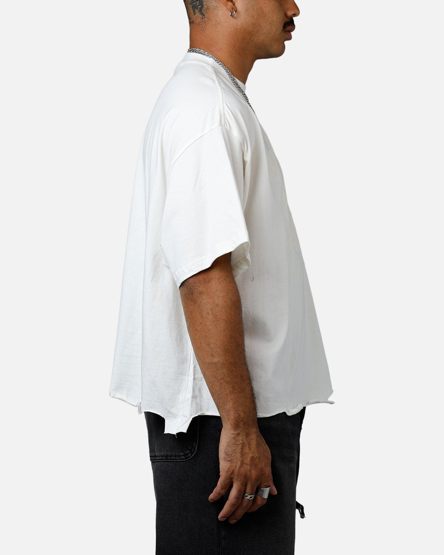 MNML Moth Eaten Cropped T - Shirt White