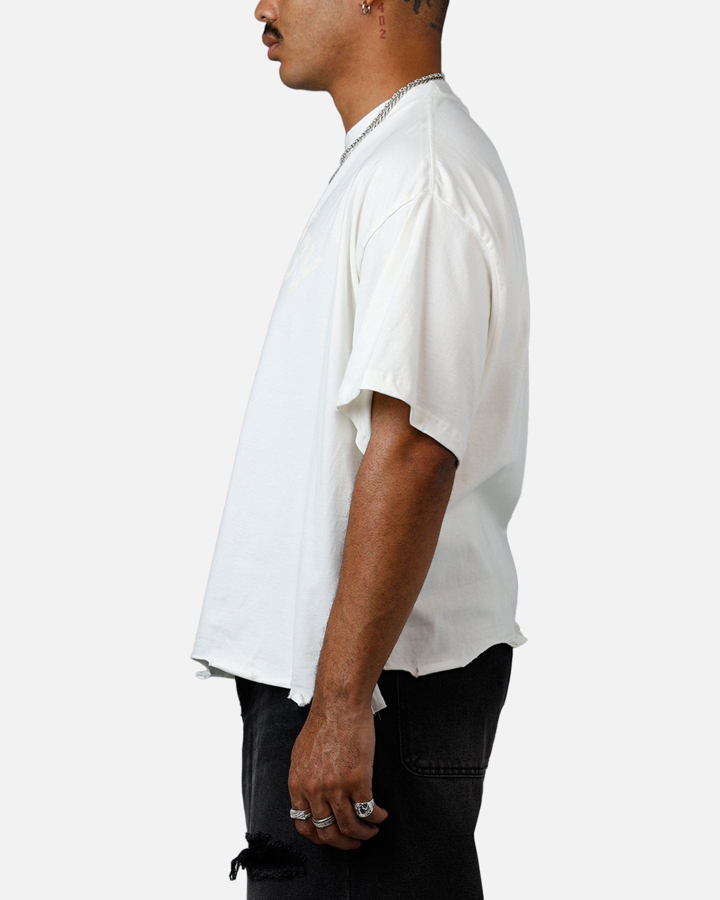 MNML Moth Eaten Cropped T - Shirt White