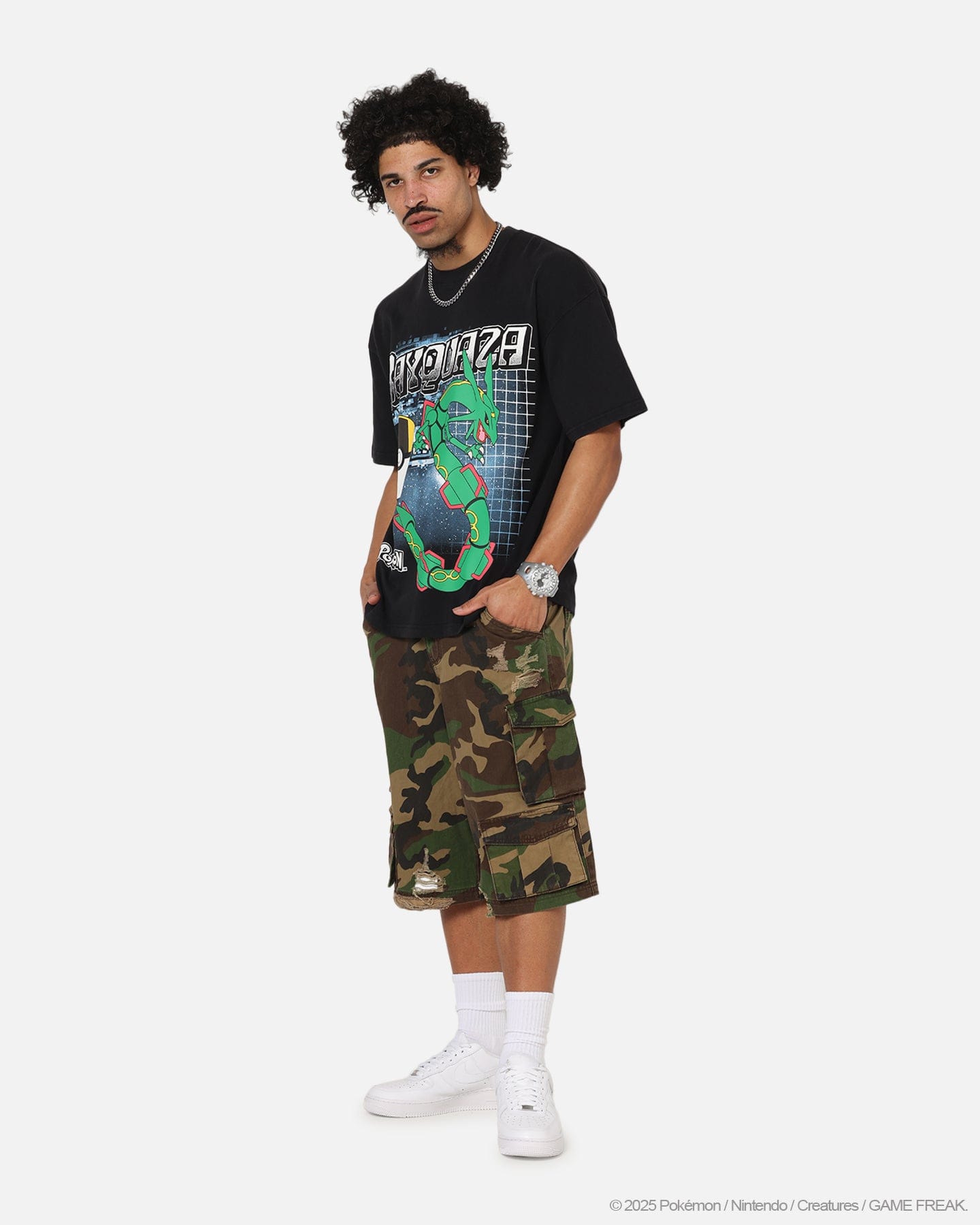 73studio The Pokémon Collection By 73Studio Rayquaza Vintage T - Shirt Off Black