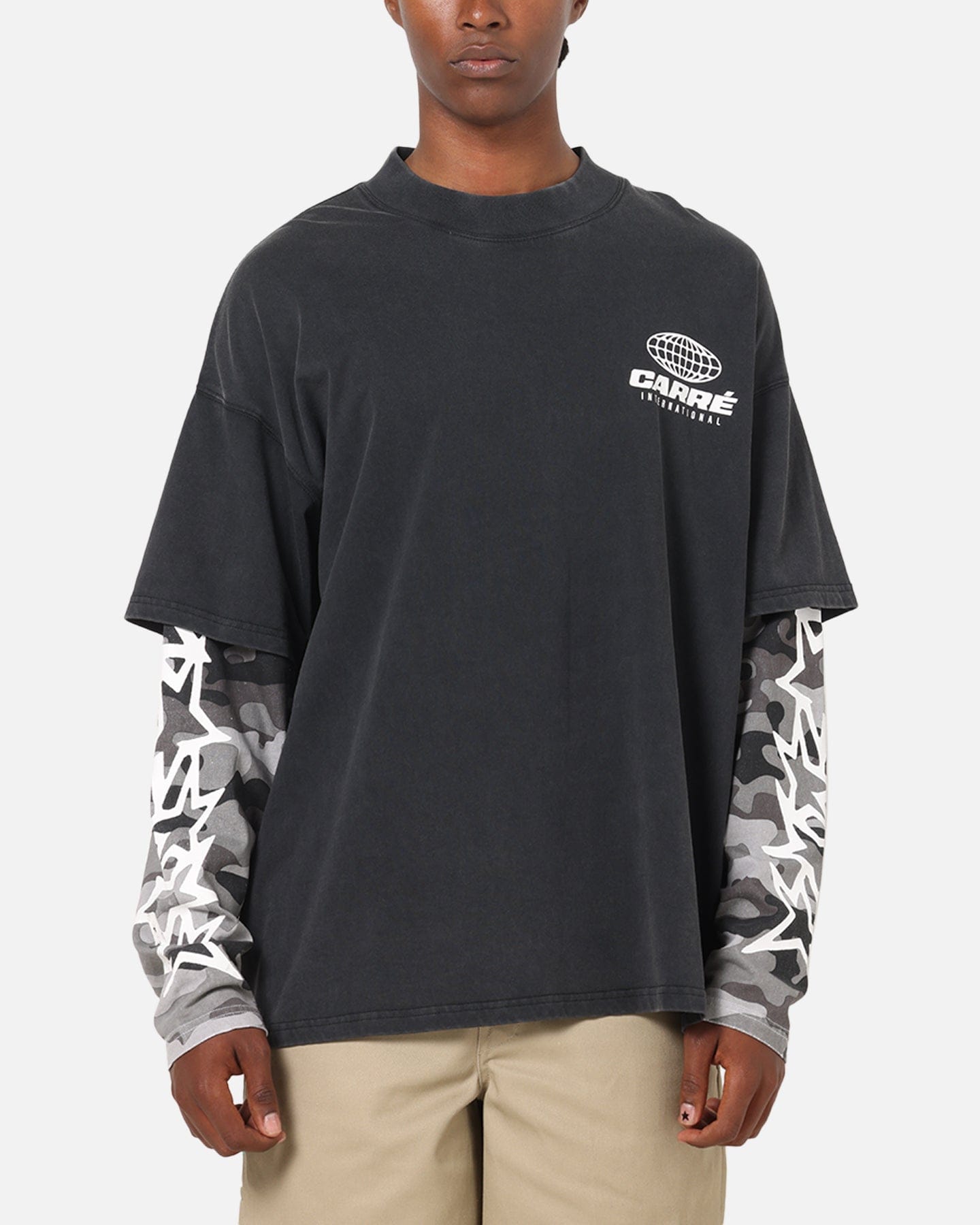 Carre Worldwide Layered Long Sleeve T - Shirt Black/Snow Camo