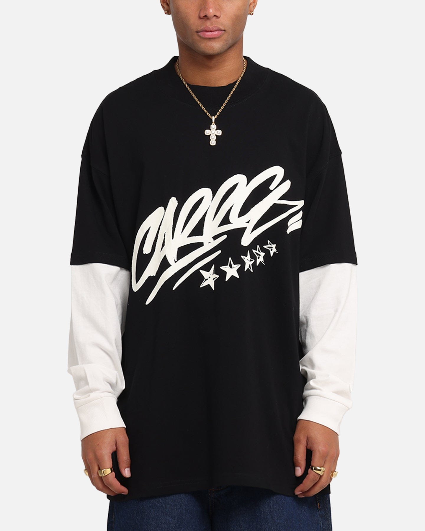 Carre Graffiti Layered Long Sleeve T - Shirt Black/Off White