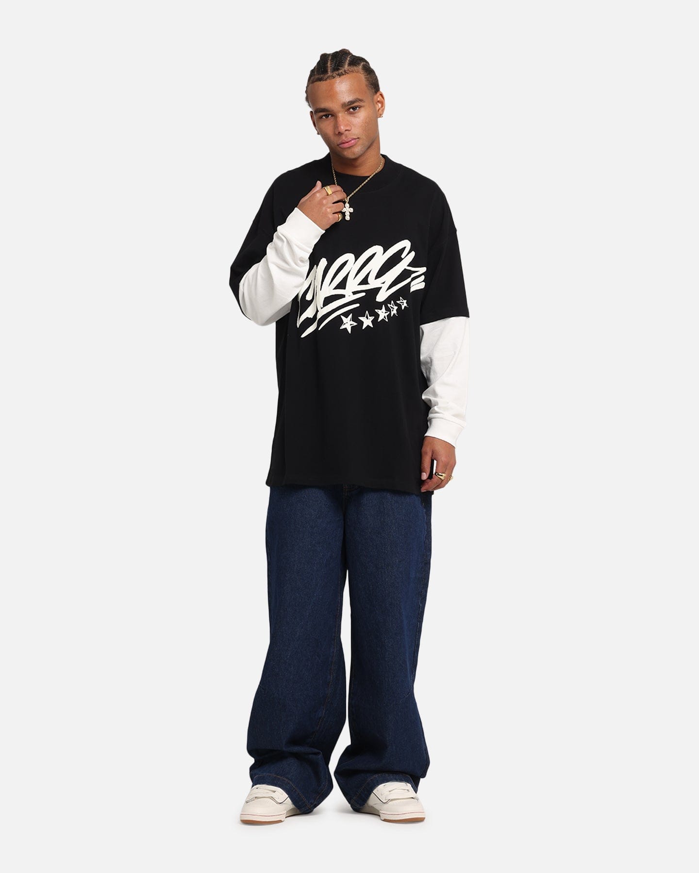Carre Graffiti Layered Long Sleeve T - Shirt Black/Off White